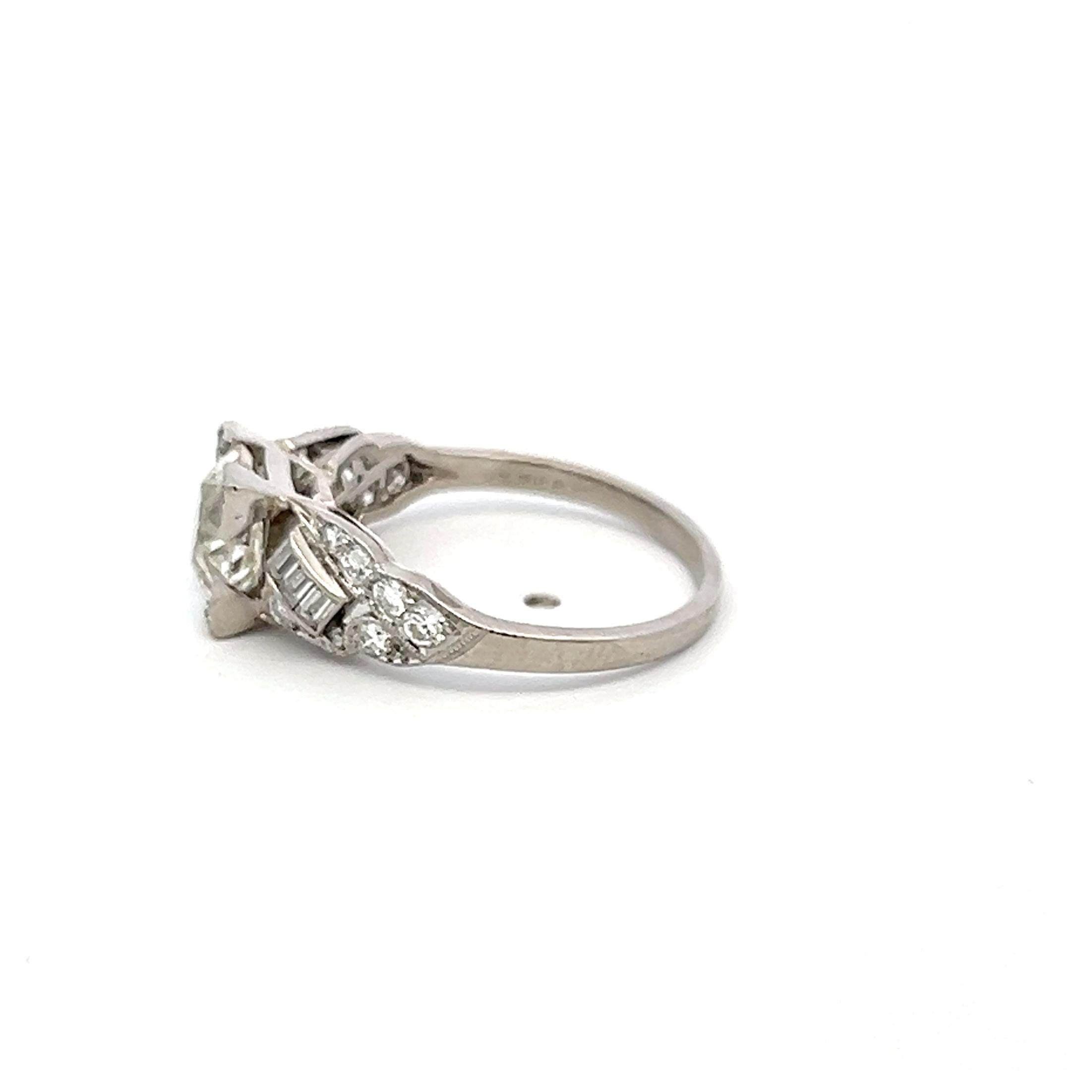 Platinum Art Deco Ring with 1.63 Carat Old European Cut GIA Diamonds Size 5.25