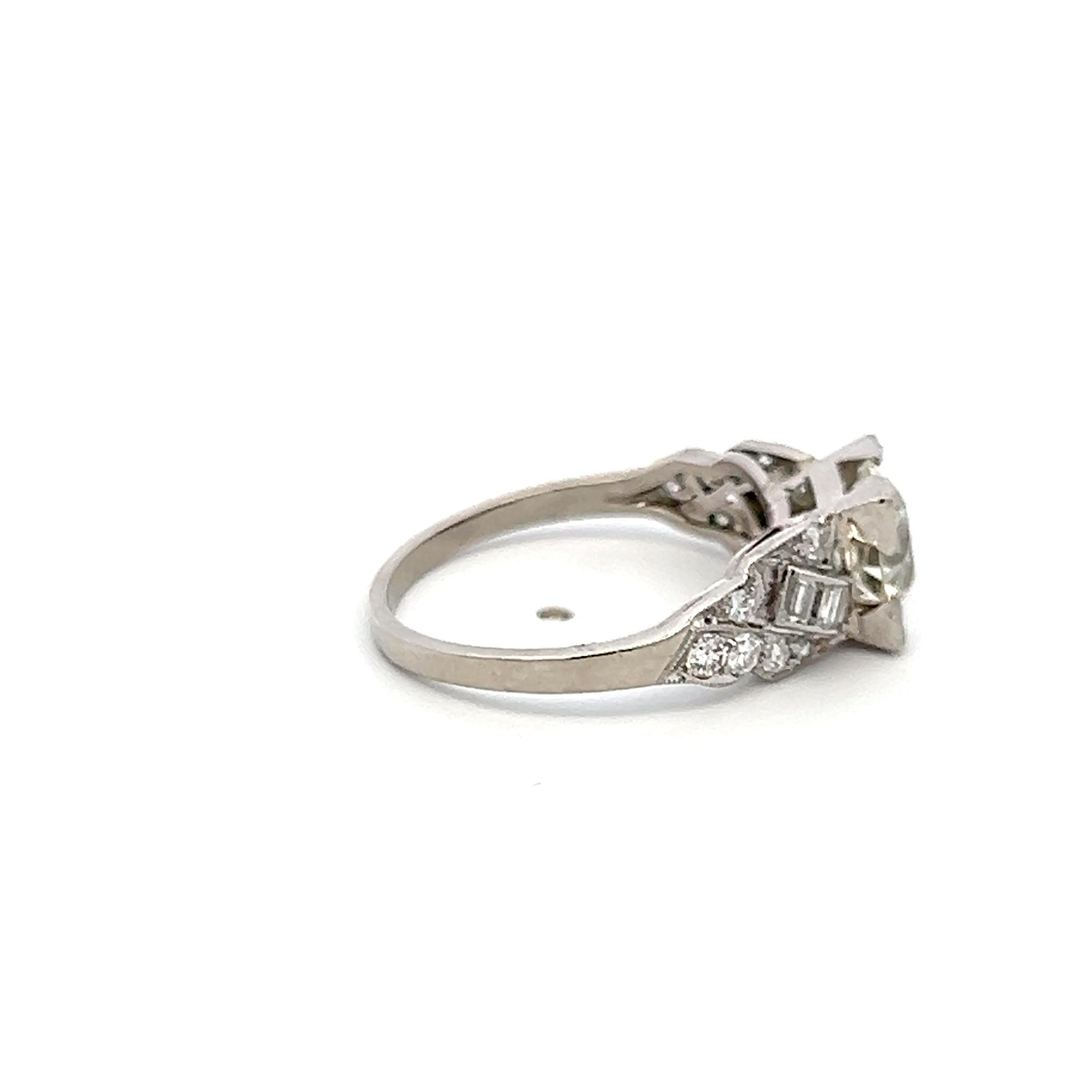 Platinum Art Deco Ring with 1.63 Carat Old European Cut GIA Diamonds Size 5.25