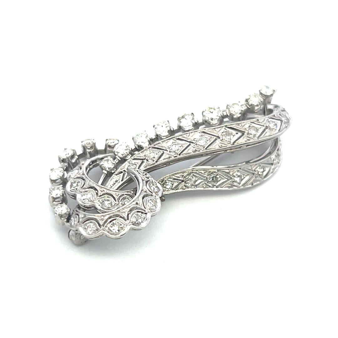 Vintage Platinum Pin Brooch with 1.26 Carat Round H-VS Diamonds 10.3 Grams
