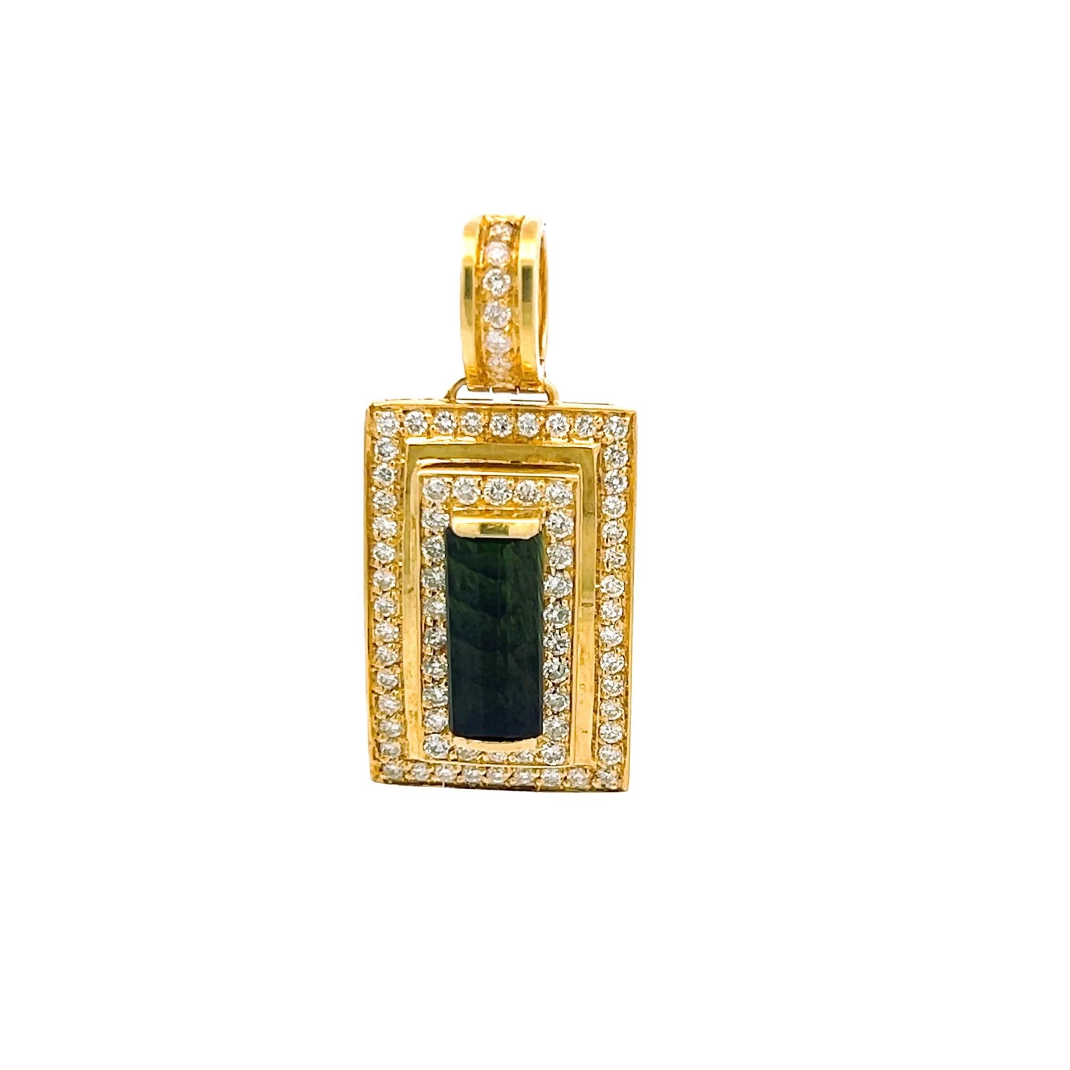 18K Yellow Gold Pendant with 0.69 Carat Round I VS Diamonds and Green Tourmaline
