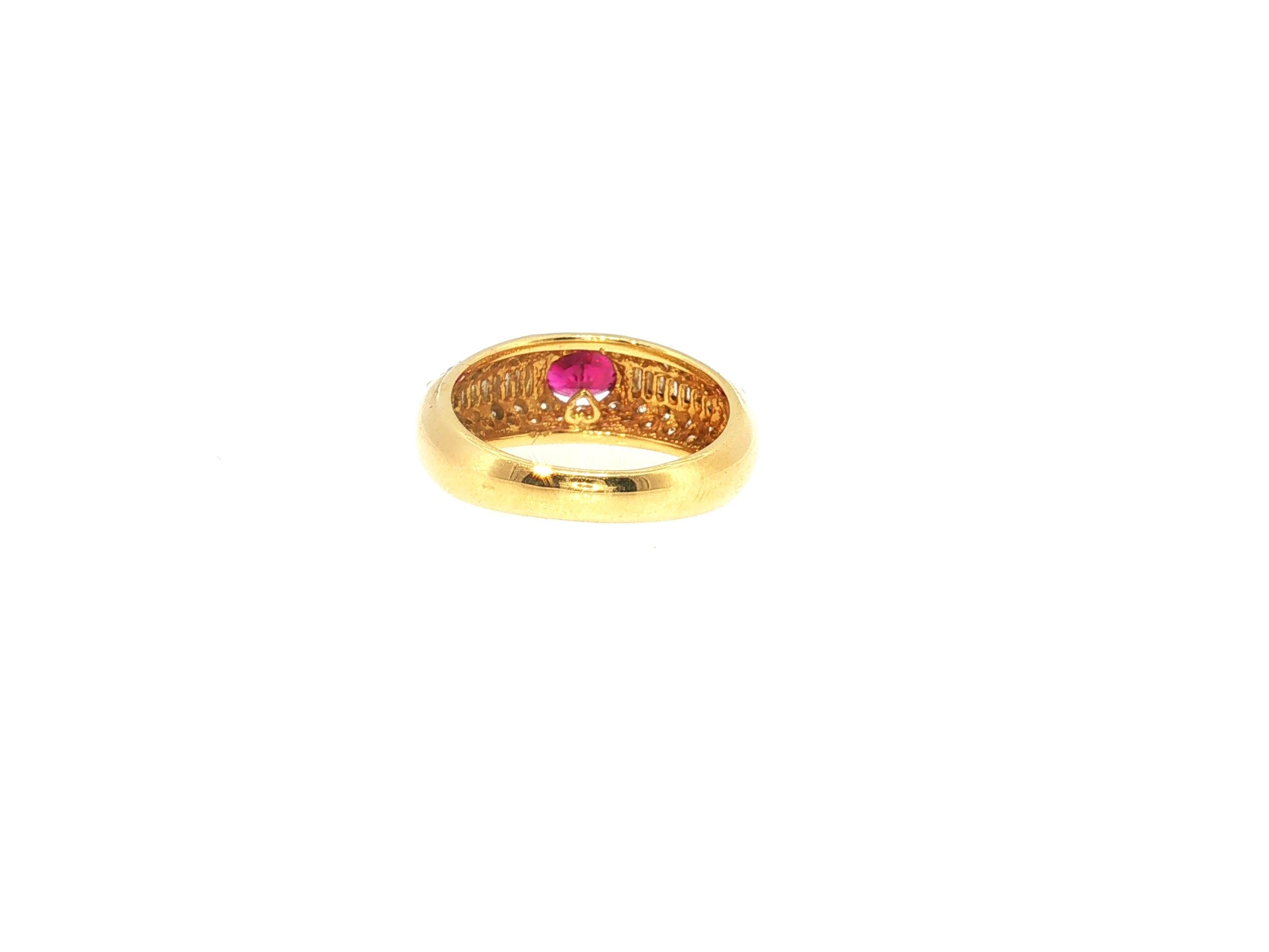 18K Yellow Gold Cocktail Ring 1.5ct Round & Baguette Diamonds 0.66ct Ruby Size 7