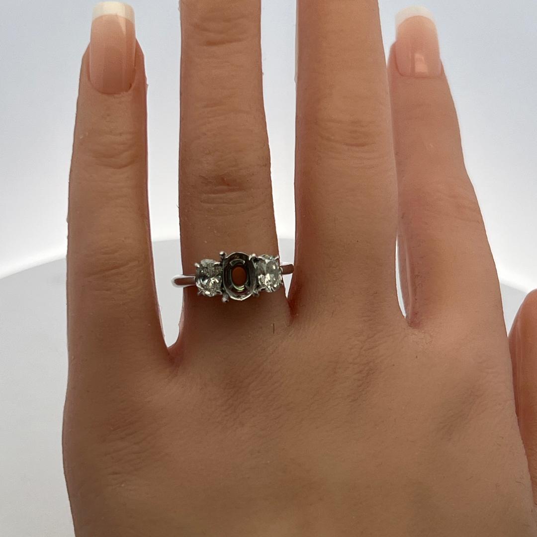 Vintage Platinum Semi Mount Ring with 1.5ct Oval I-SI Diamonds Fits 8.4x5.7mm