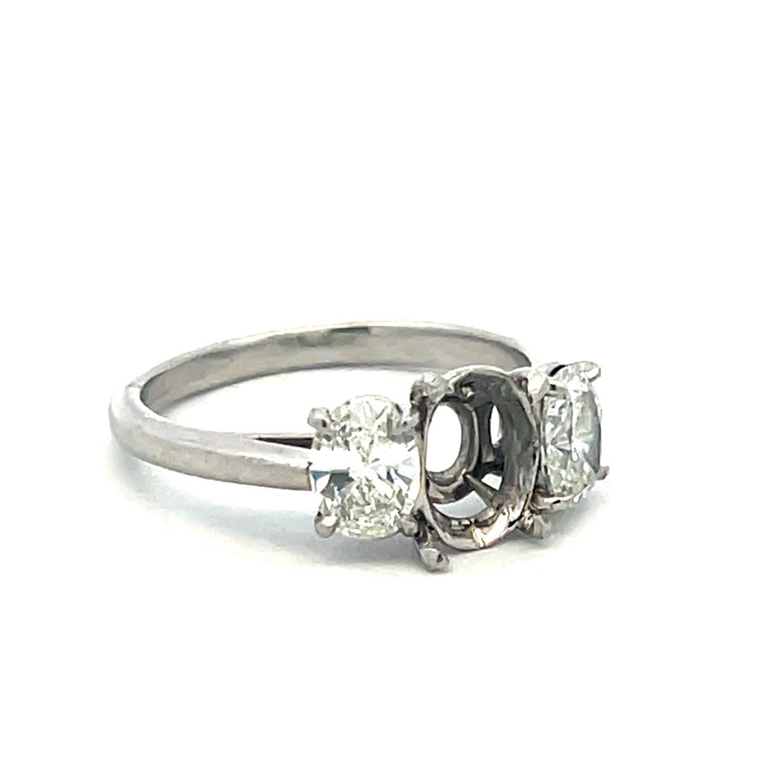 Vintage Platinum Semi Mount Ring with 1.5ct Oval I-SI Diamonds Fits 8.4x5.7mm