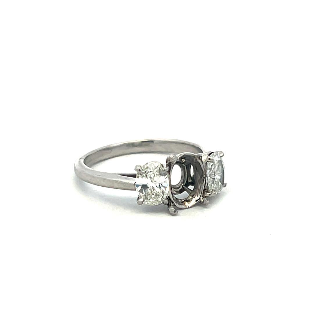 Vintage Platinum Semi Mount Ring with 1.5ct Oval I-SI Diamonds Fits 8.4x5.7mm