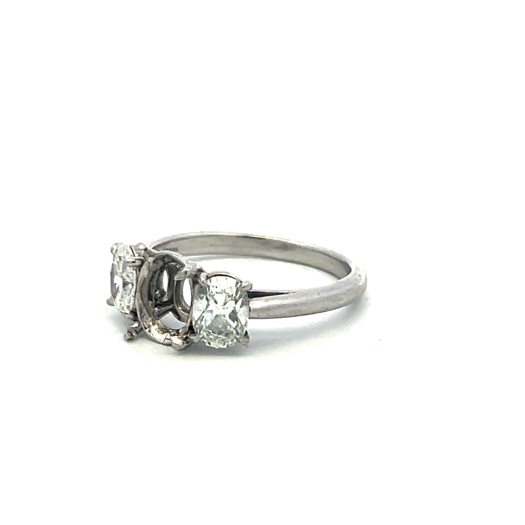 Vintage Platinum Semi Mount Ring with 1.5ct Oval I-SI Diamonds Fits 8.4x5.7mm