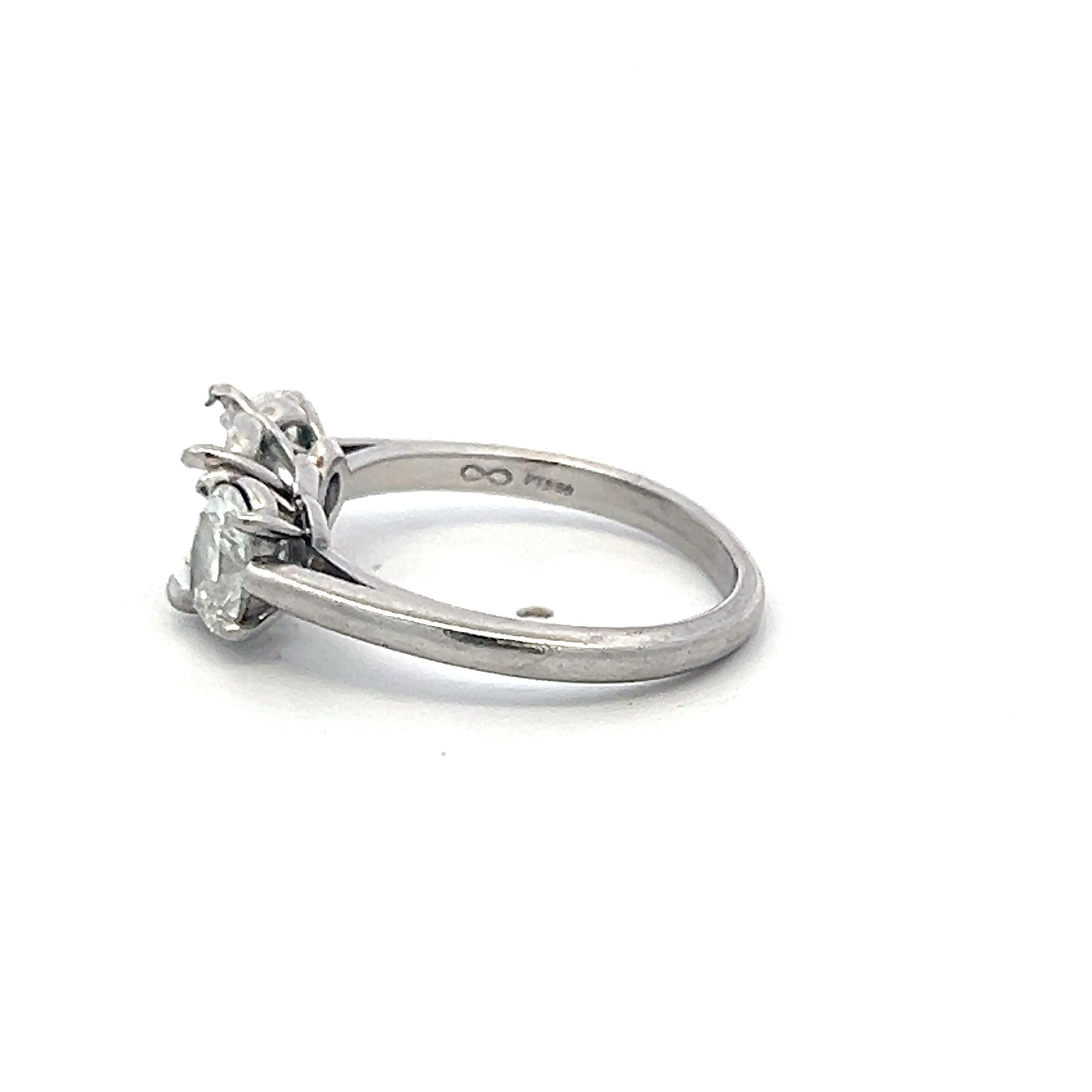 Vintage Platinum Semi Mount Ring with 1.5ct Oval I-SI Diamonds Fits 8.4x5.7mm