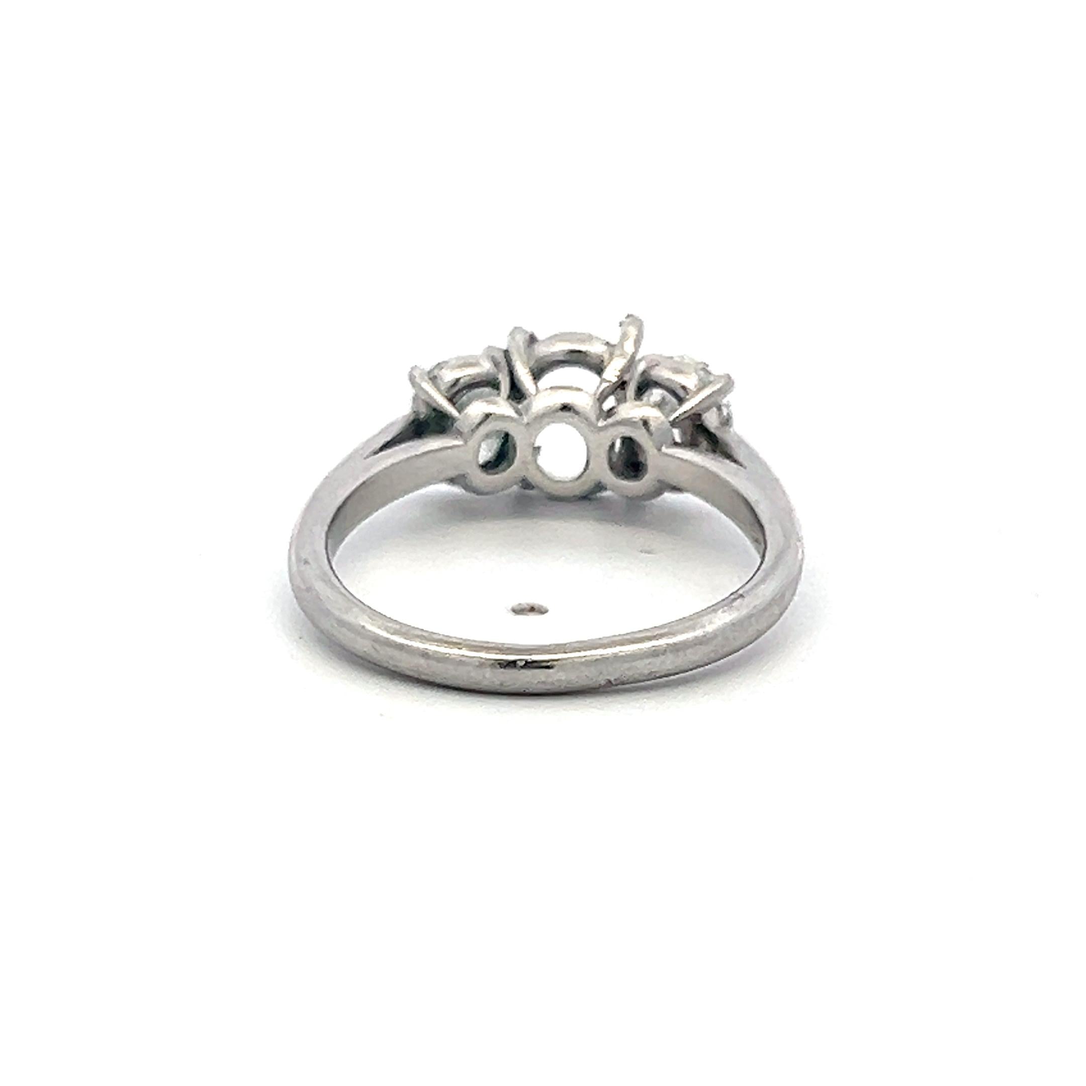 Vintage Platinum Semi Mount Ring with 1.5ct Oval I-SI Diamonds Fits 8.4x5.7mm