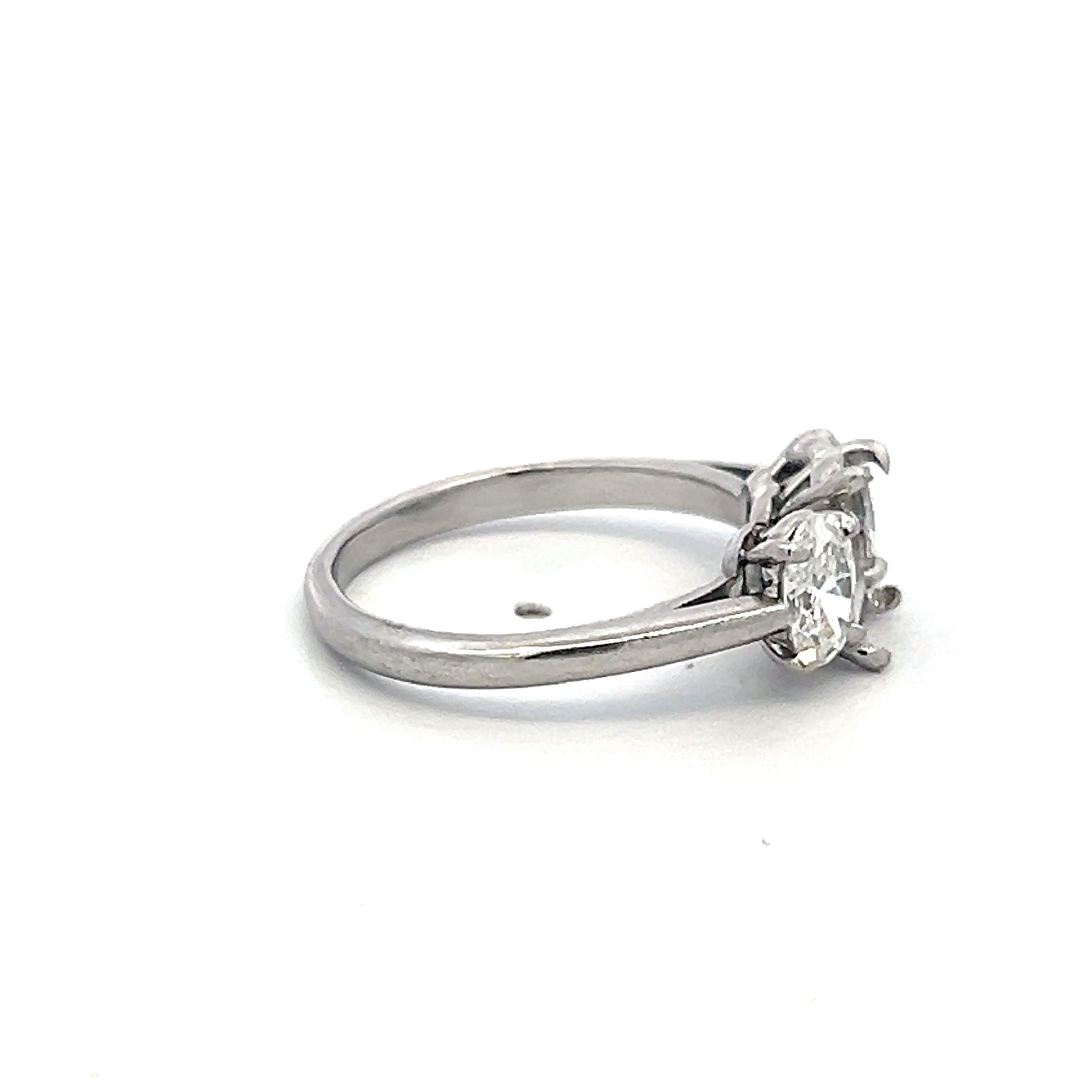 Vintage Platinum Semi Mount Ring with 1.5ct Oval I-SI Diamonds Fits 8.4x5.7mm