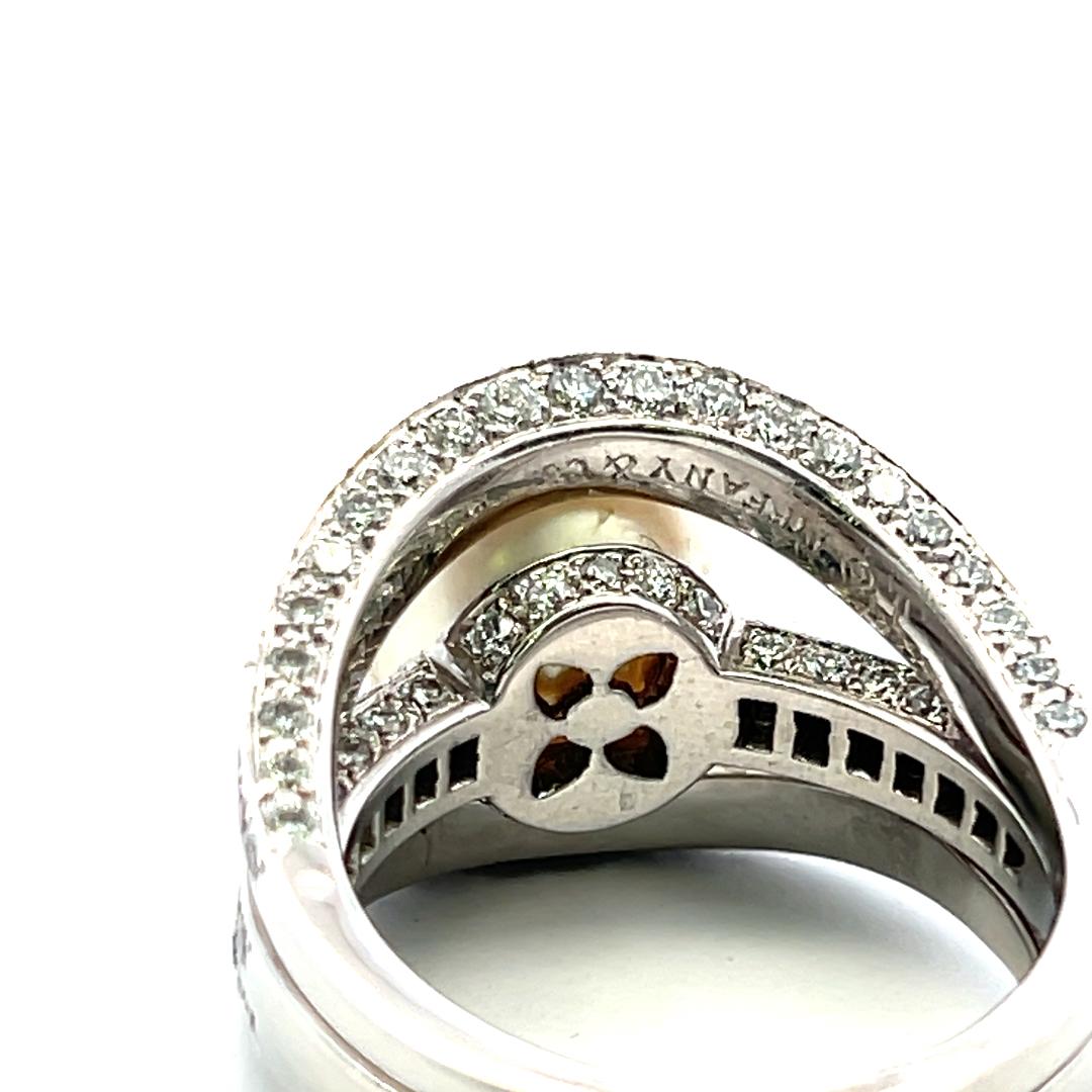 Tiffany & Co Platinum Cocktail Ring with 1.5ct Diamonds & 11.2mm Pearl Size 8.25