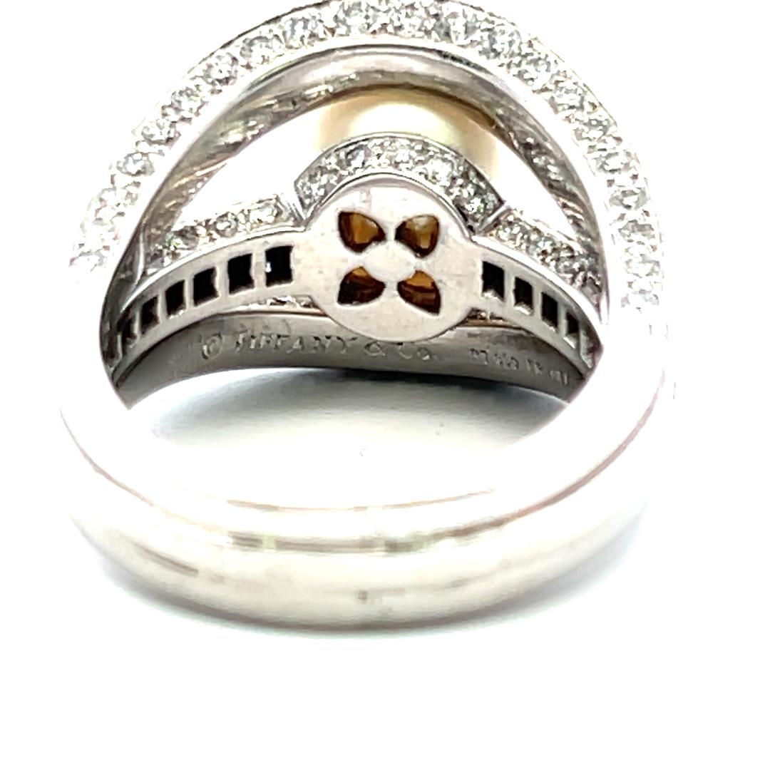 Tiffany & Co Platinum Cocktail Ring with 1.5ct Diamonds & 11.2mm Pearl Size 8.25