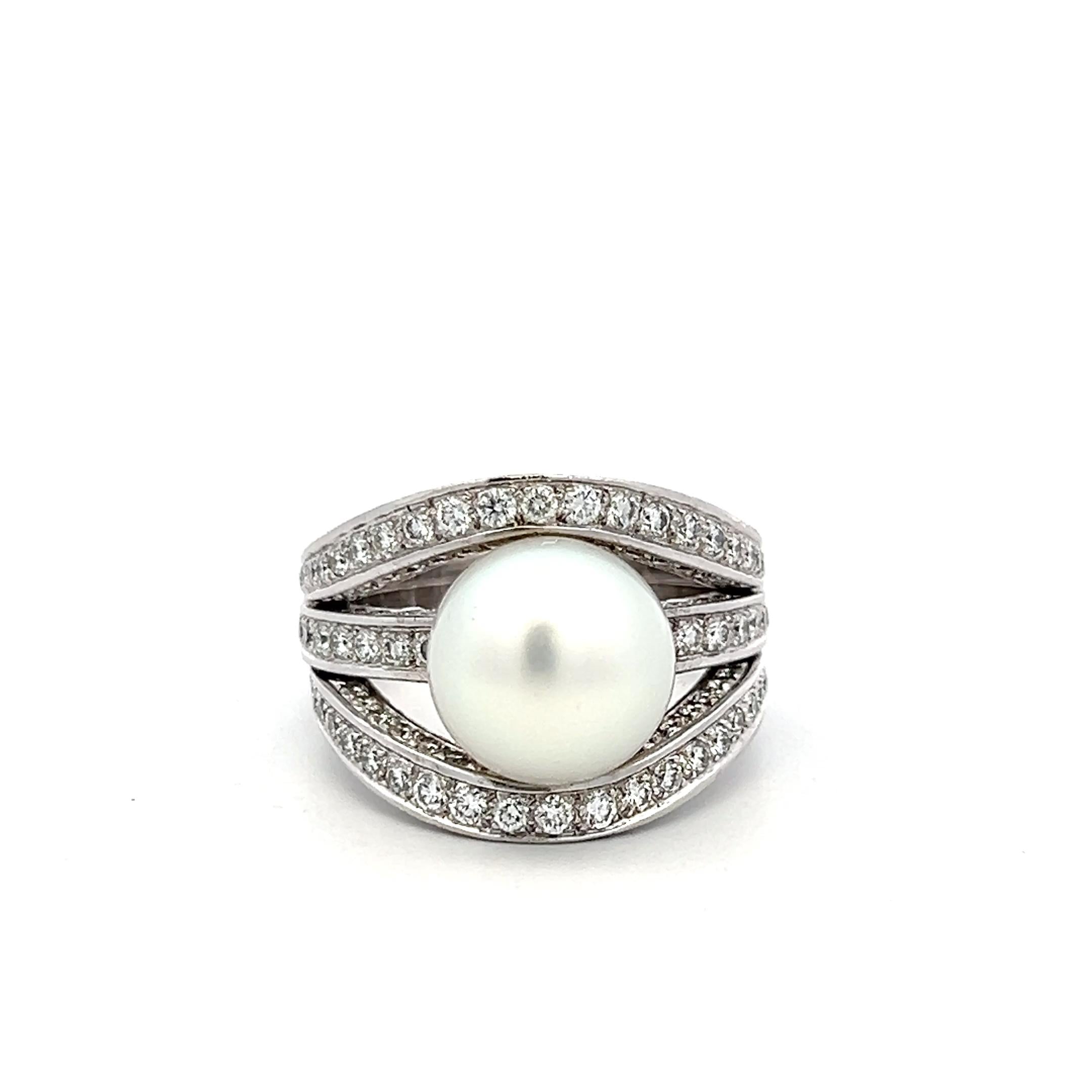Tiffany & Co Platinum Cocktail Ring with 1.5ct Diamonds & 11.2mm Pearl Size 8.25