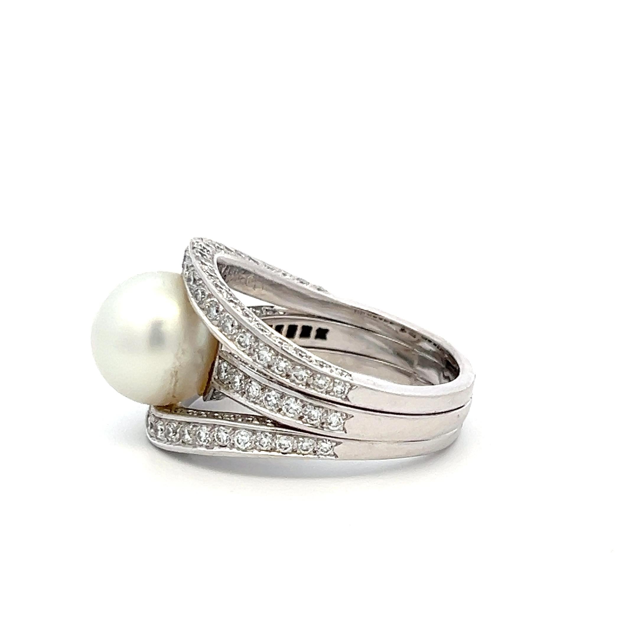 Tiffany & Co Platinum Cocktail Ring with 1.5ct Diamonds & 11.2mm Pearl Size 8.25