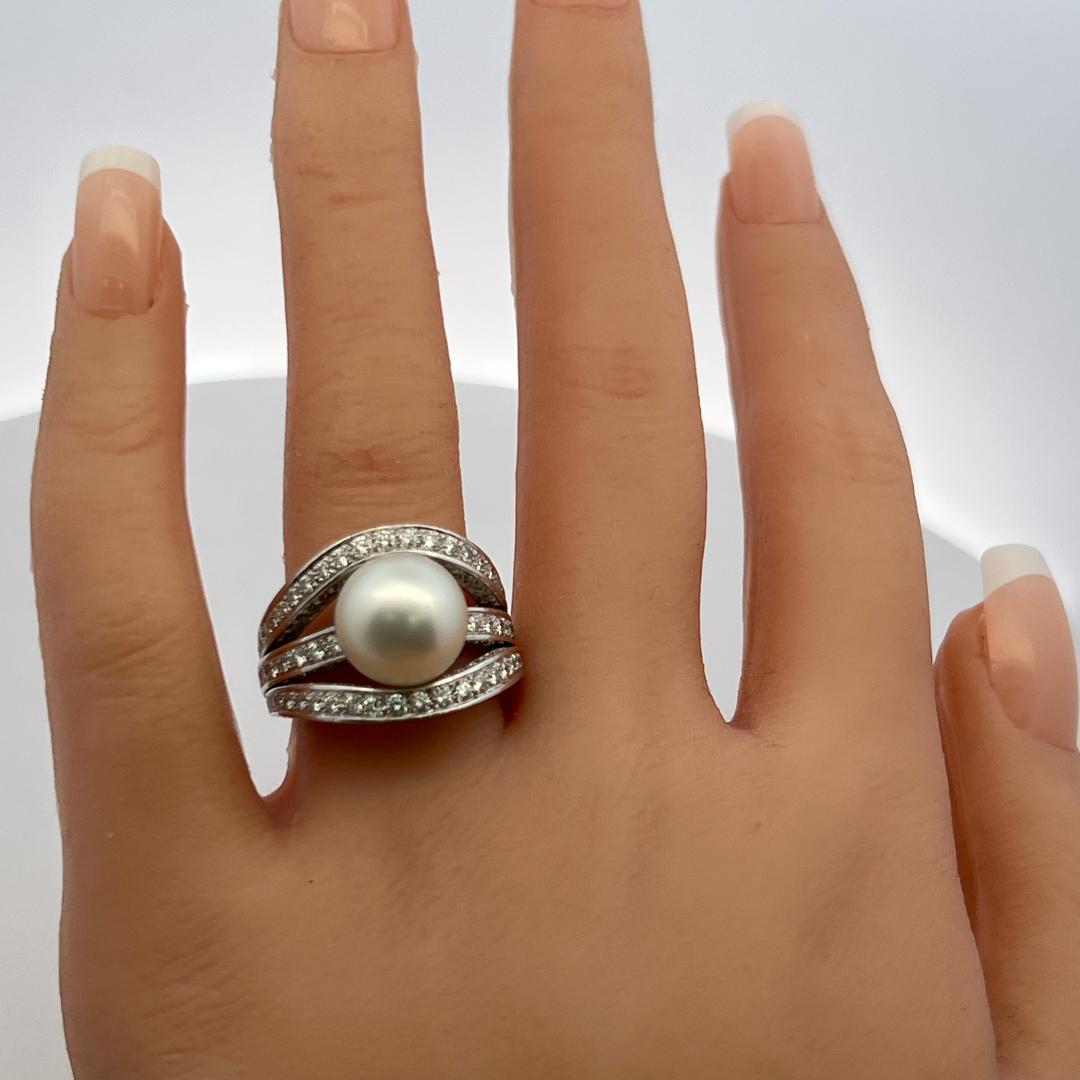 Tiffany & Co Platinum Cocktail Ring with 1.5ct Diamonds & 11.2mm Pearl Size 8.25
