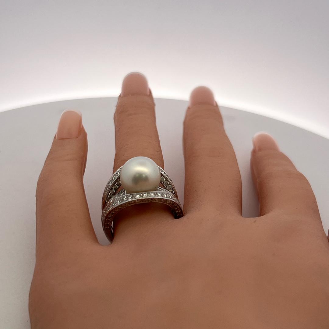 Tiffany & Co Platinum Cocktail Ring with 1.5ct Diamonds & 11.2mm Pearl Size 8.25