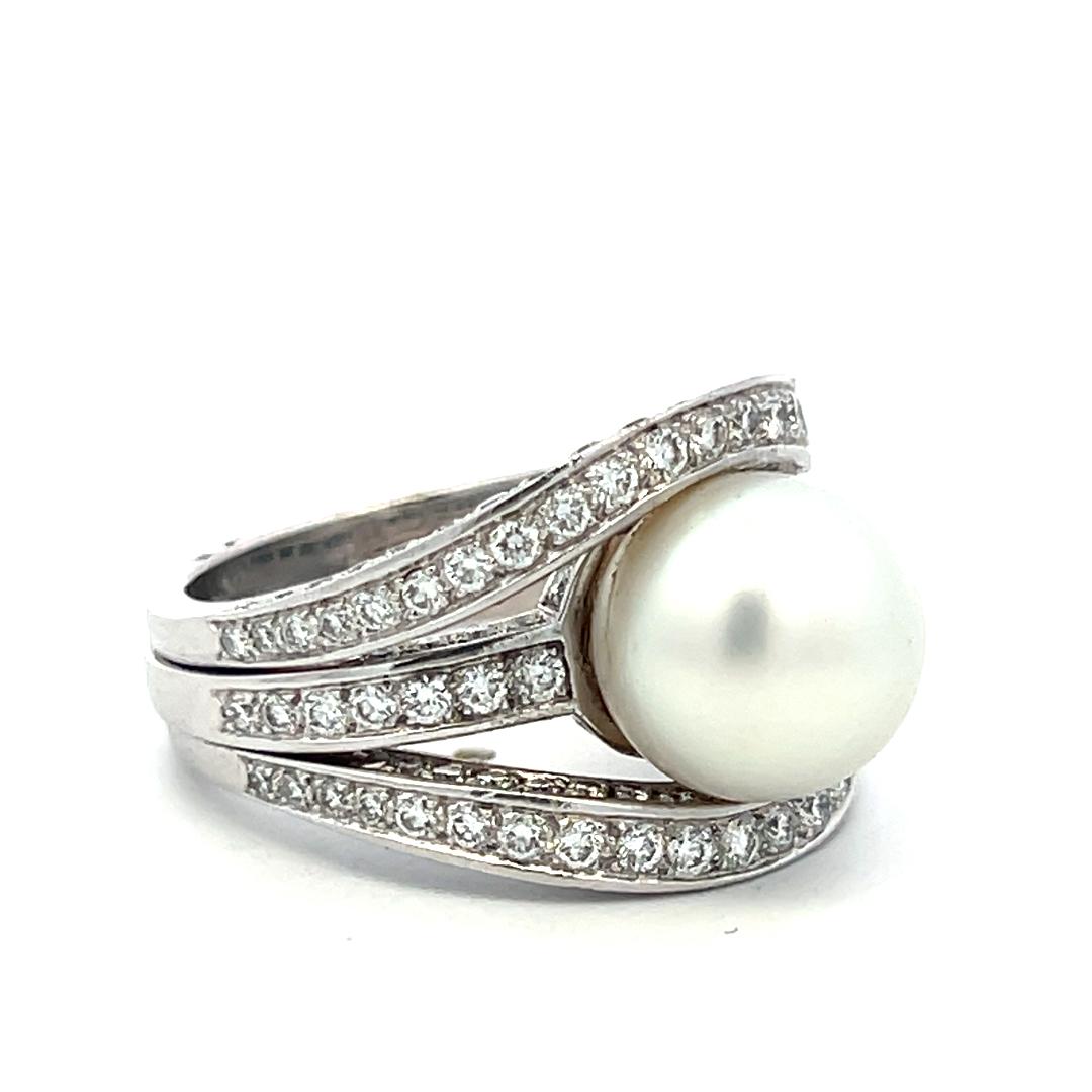 Tiffany & Co Platinum Cocktail Ring with 1.5ct Diamonds & 11.2mm Pearl Size 8.25