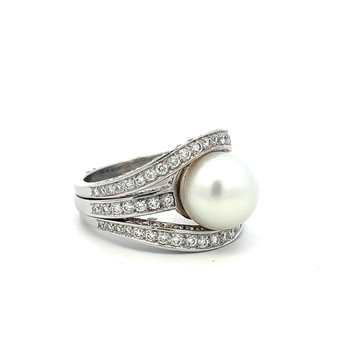 Tiffany & Co Platinum Cocktail Ring with 1.5ct Diamonds & 11.2mm Pearl Size 8.25