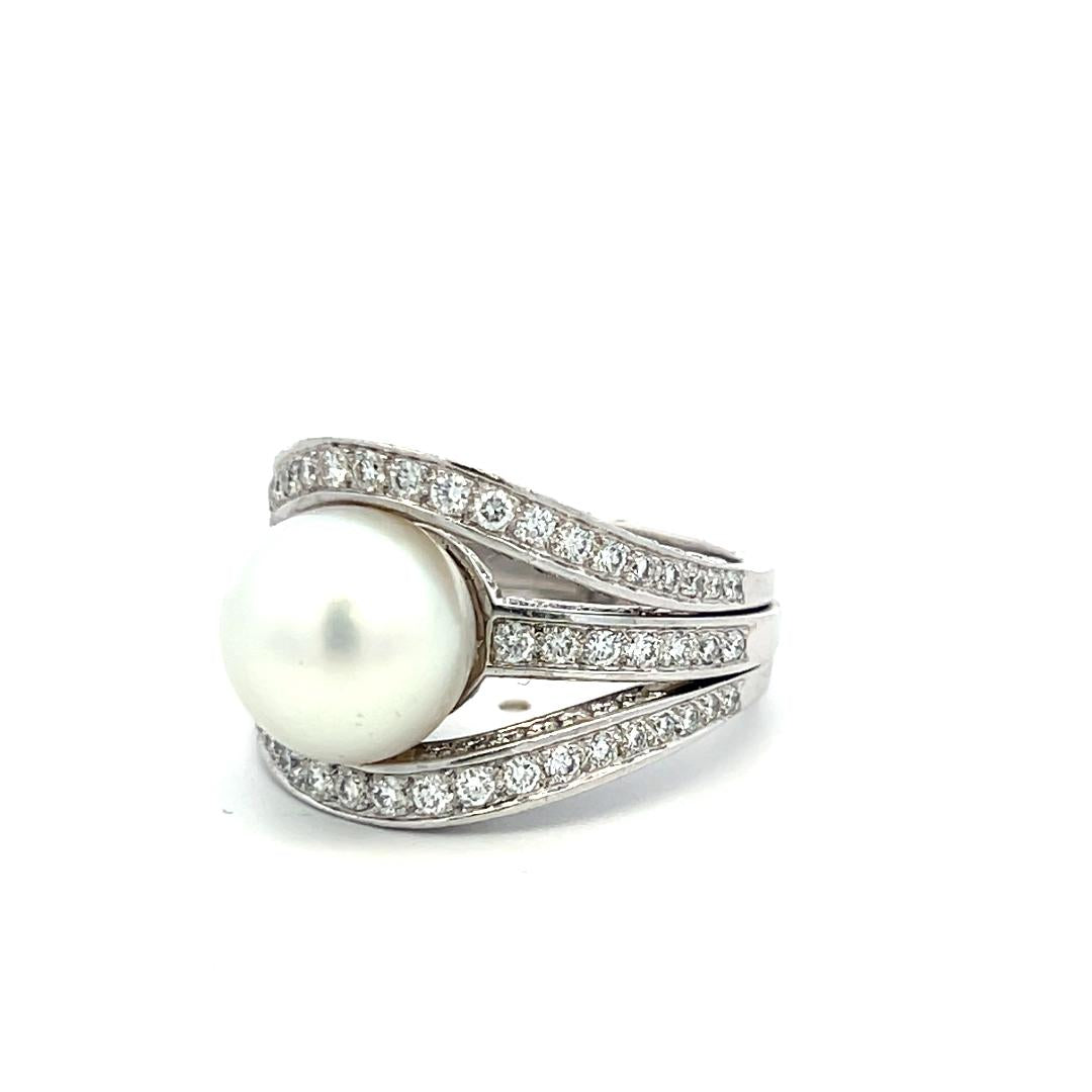 Tiffany & Co Platinum Cocktail Ring with 1.5ct Diamonds & 11.2mm Pearl Size 8.25