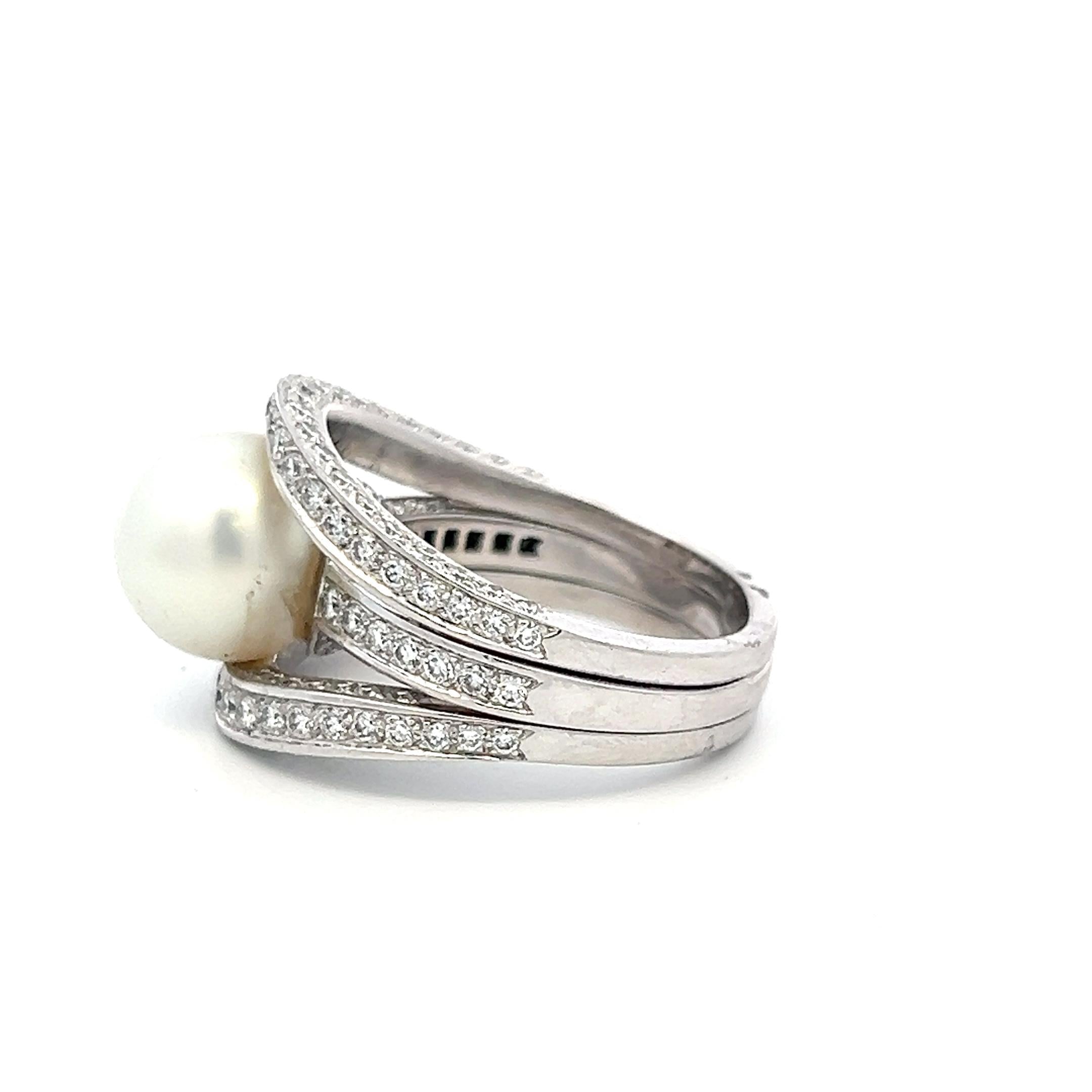 Tiffany & Co Platinum Cocktail Ring with 1.5ct Diamonds & 11.2mm Pearl Size 8.25