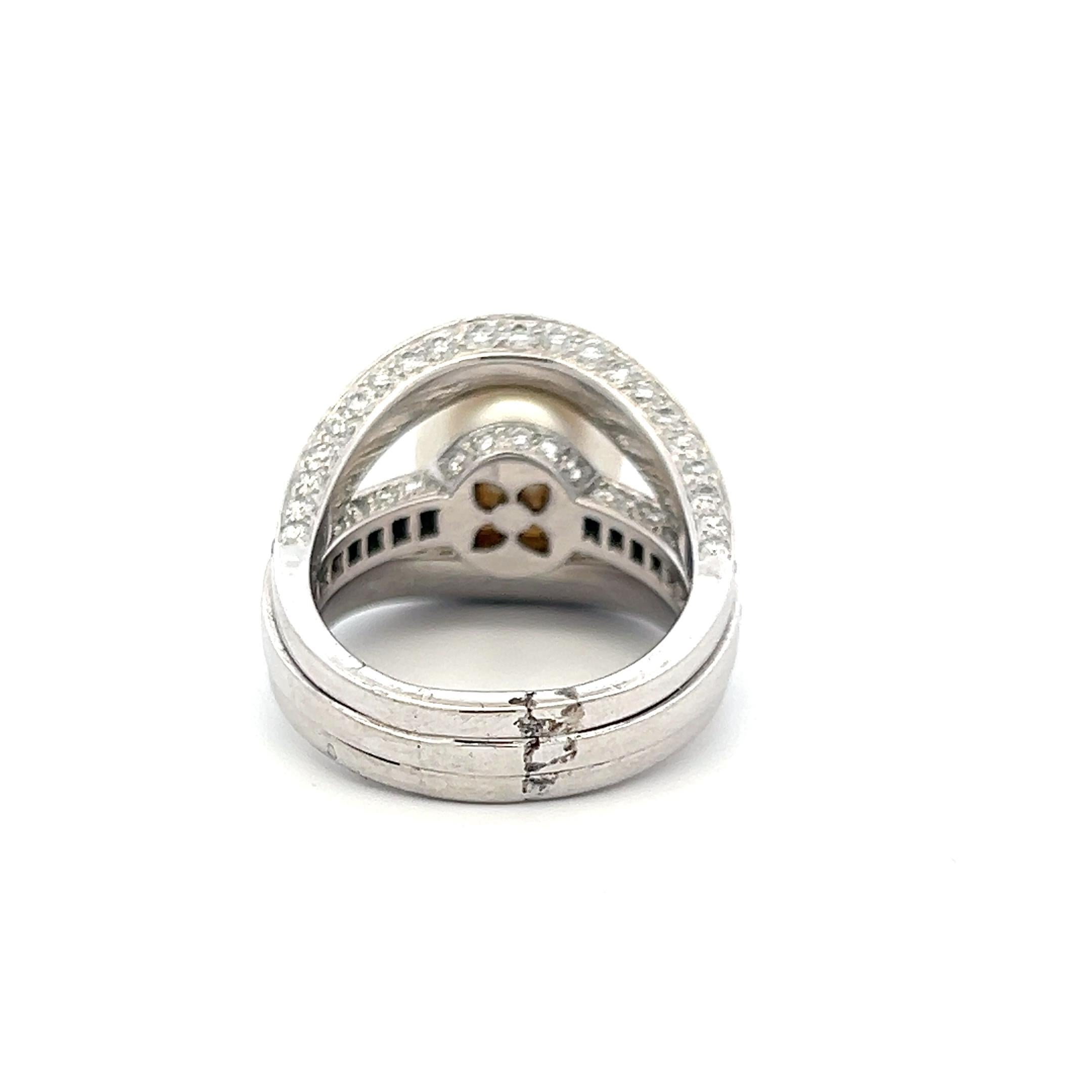 Tiffany & Co Platinum Cocktail Ring with 1.5ct Diamonds & 11.2mm Pearl Size 8.25