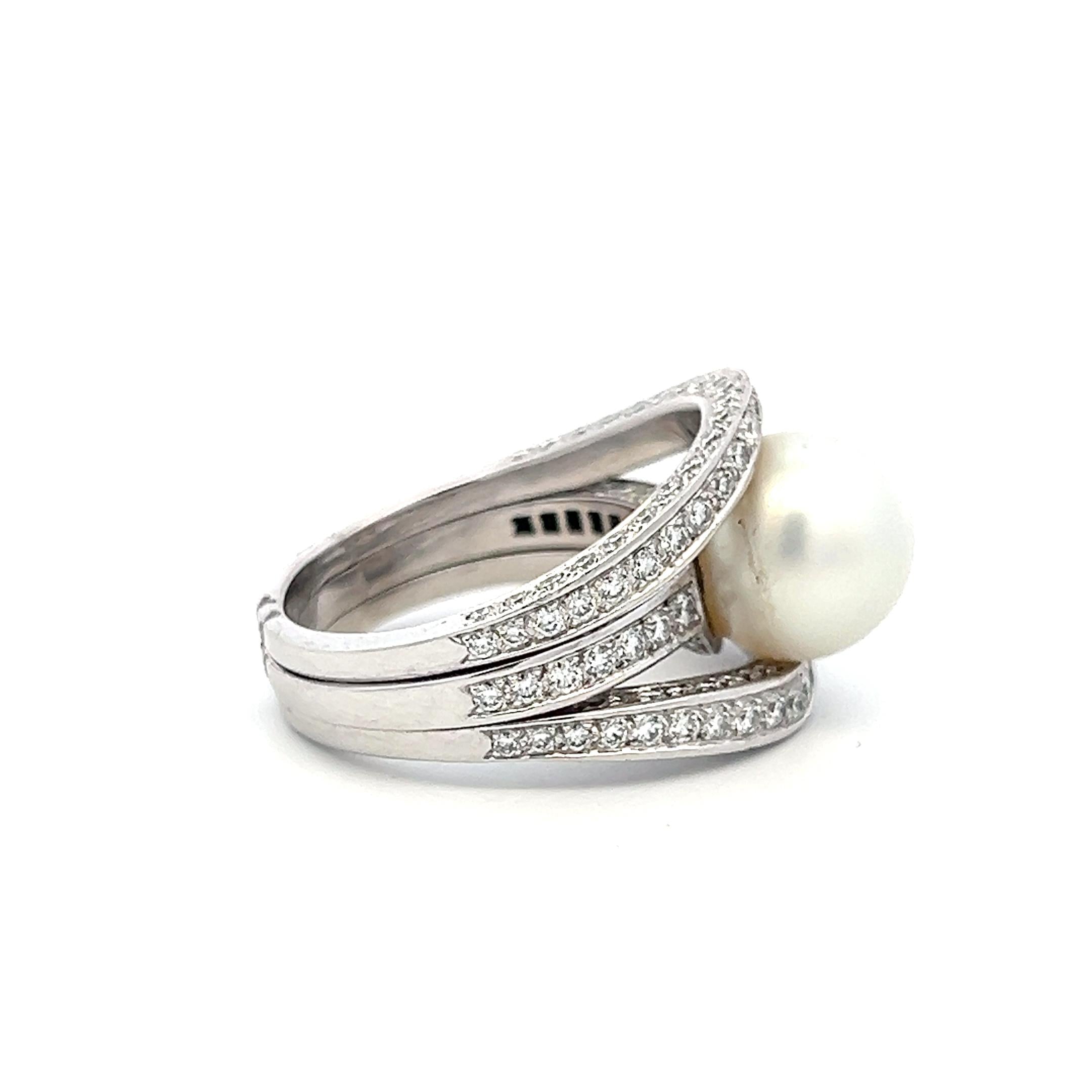 Tiffany & Co Platinum Cocktail Ring with 1.5ct Diamonds & 11.2mm Pearl Size 8.25