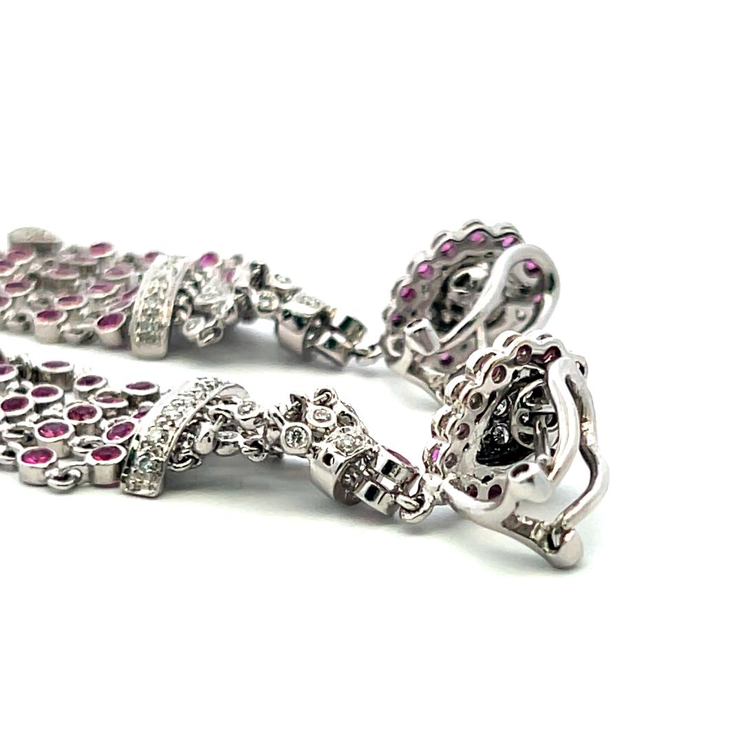 18K White Gold Dangling Earrings with 0.5 Carat Round Diamonds & 0.9 Carat Ruby