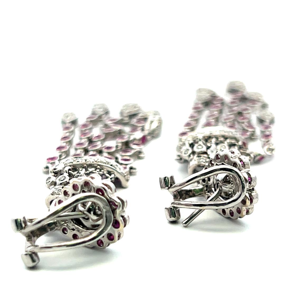 18K White Gold Dangling Earrings with 0.5 Carat Round Diamonds & 0.9 Carat Ruby