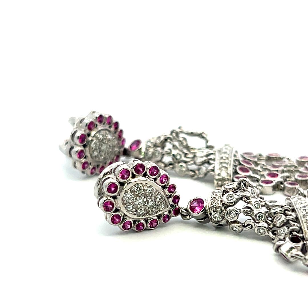18K White Gold Dangling Earrings with 0.5 Carat Round Diamonds & 0.9 Carat Ruby