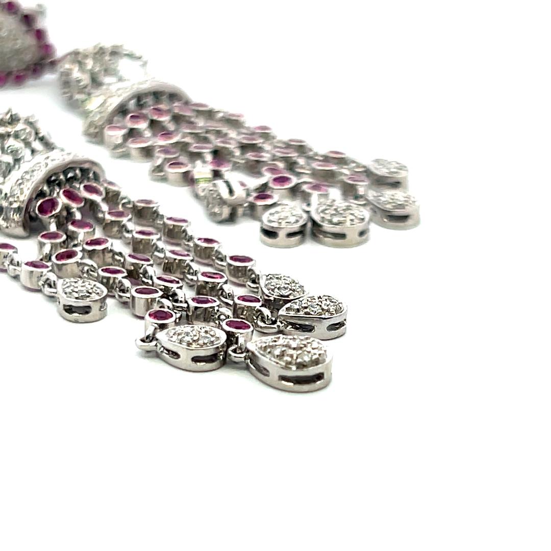 18K White Gold Dangling Earrings with 0.5 Carat Round Diamonds & 0.9 Carat Ruby