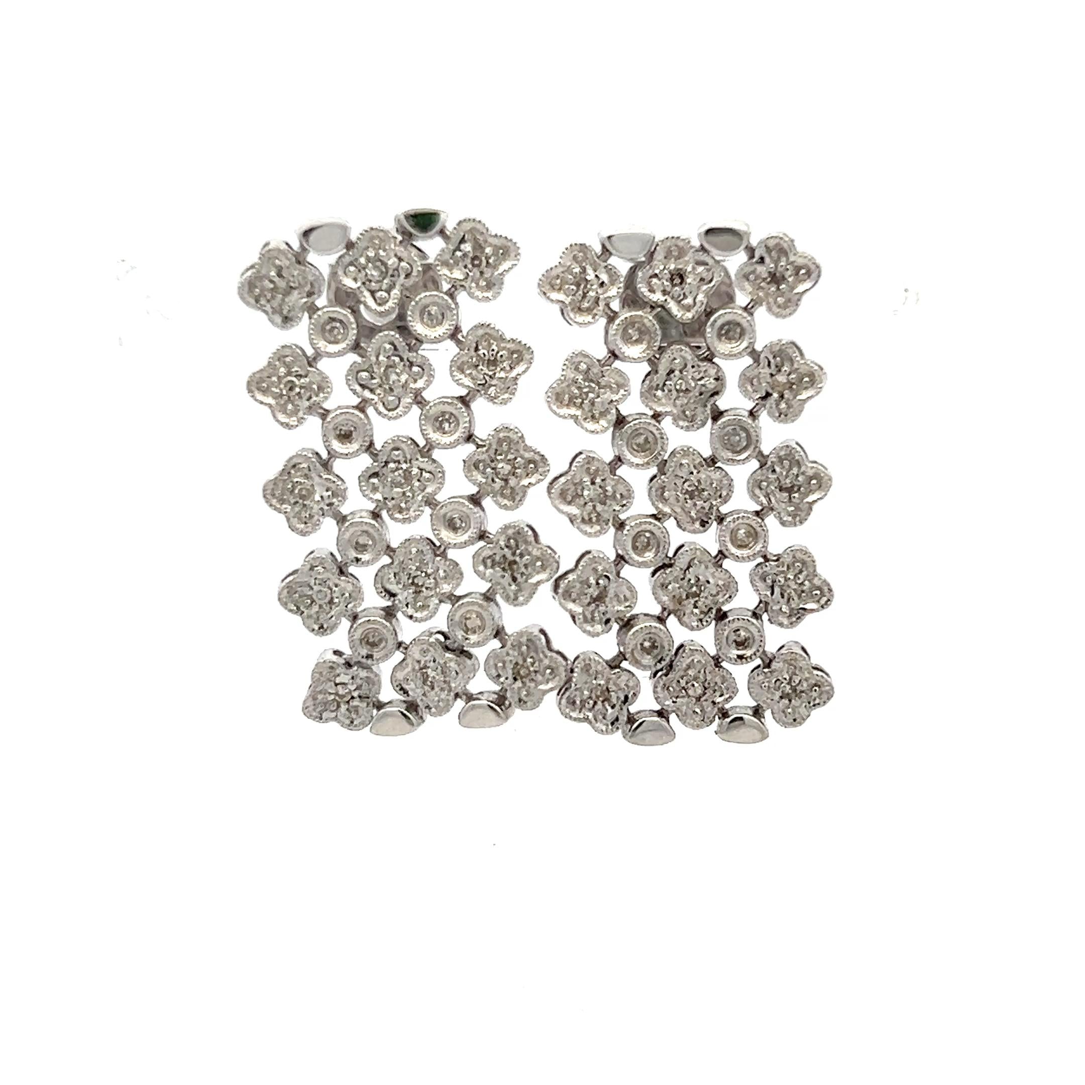 Vintage 18K White Gold Dangling Earrings with 0.2 Carat Round H SI Diamonds 9.9g