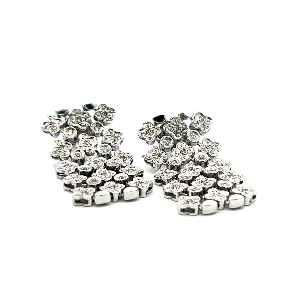 Vintage 18K White Gold Dangling Earrings with 0.2 Carat Round H SI Diamonds 9.9g