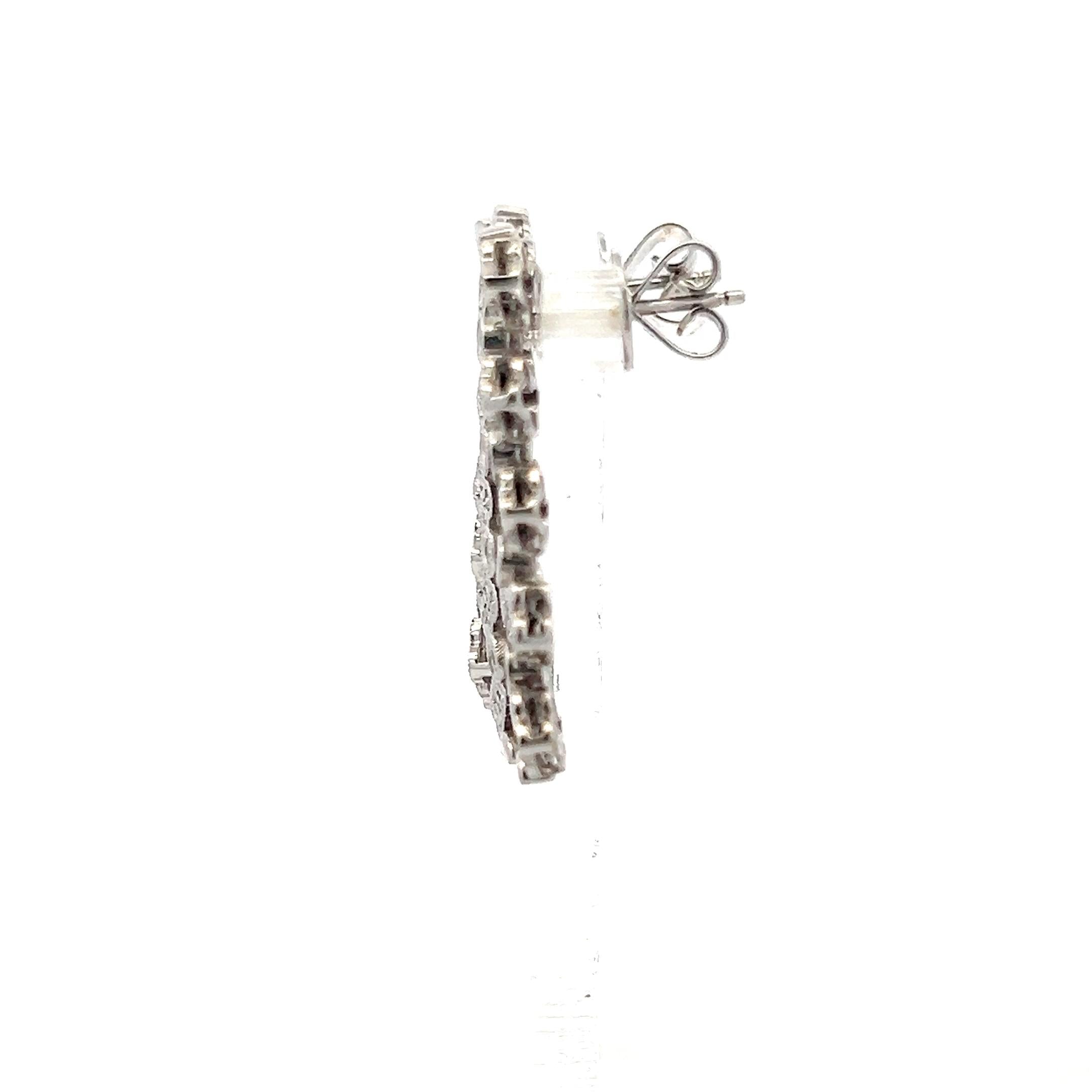 Vintage 18K White Gold Dangling Earrings with 0.2 Carat Round H SI Diamonds 9.9g