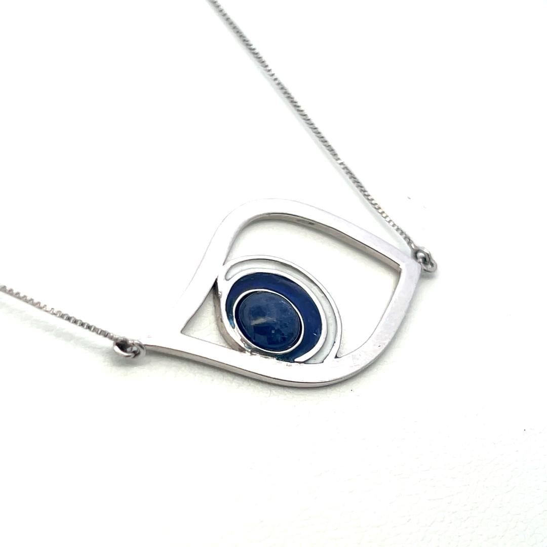 18K White Gold Pendant Necklace with 1 Carat Sapphire 4.1 Grams 18 Inch