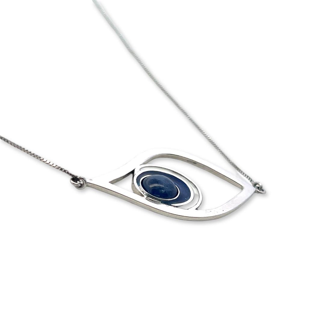 18K White Gold Pendant Necklace with 1 Carat Sapphire 4.1 Grams 18 Inch
