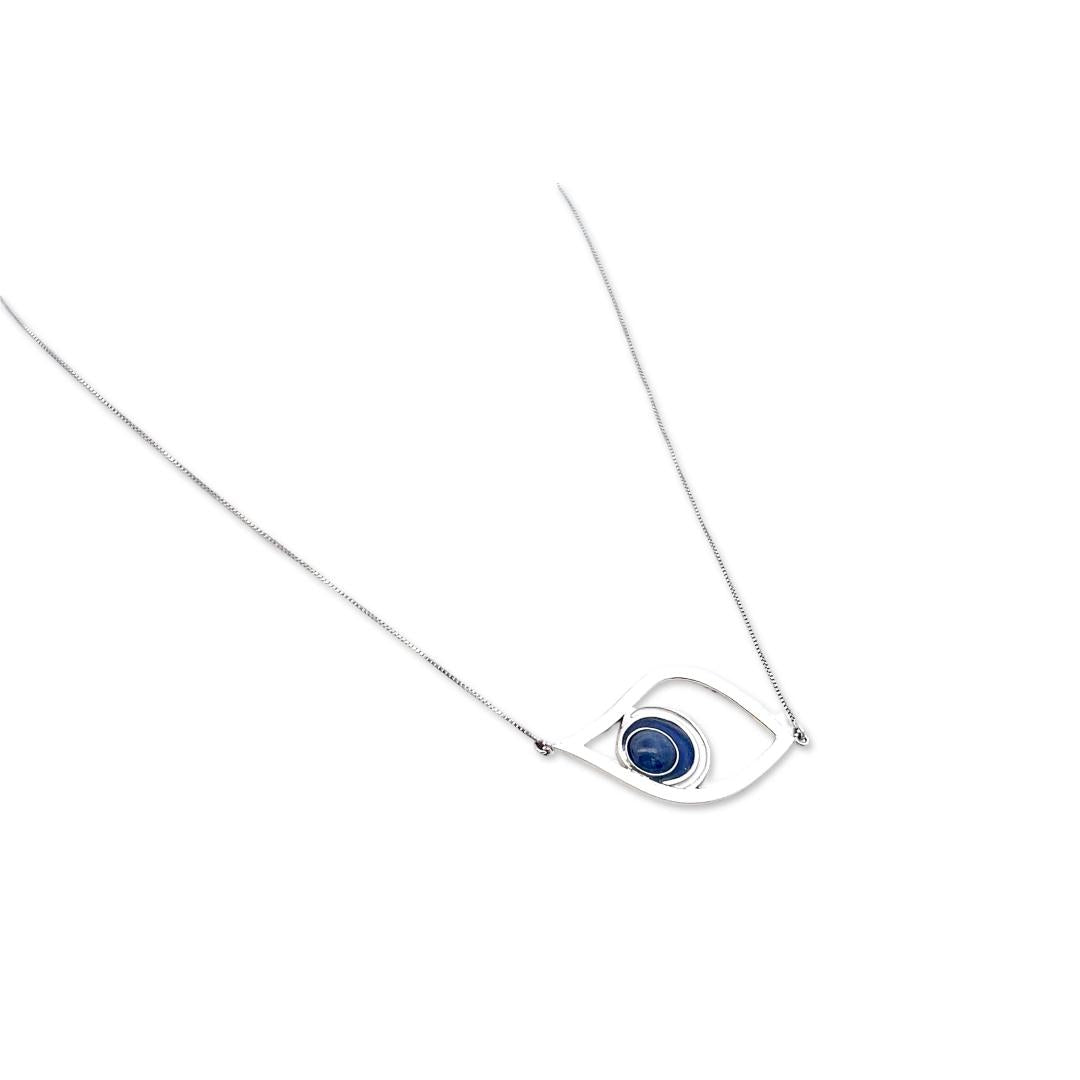 18K White Gold Pendant Necklace with 1 Carat Sapphire 4.1 Grams 18 Inch