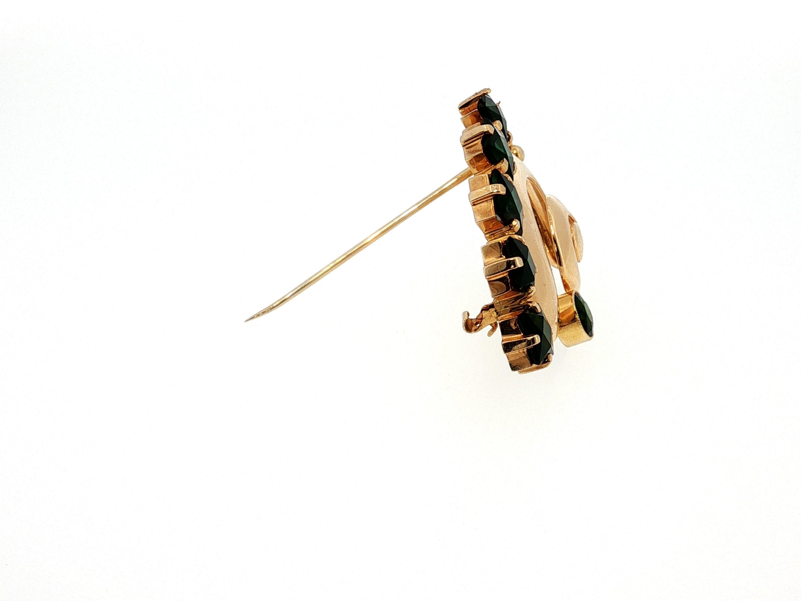 Vintage 14K Yellow Gold Pin Brooch with 5.75 Carat Tourmaline Gemstones