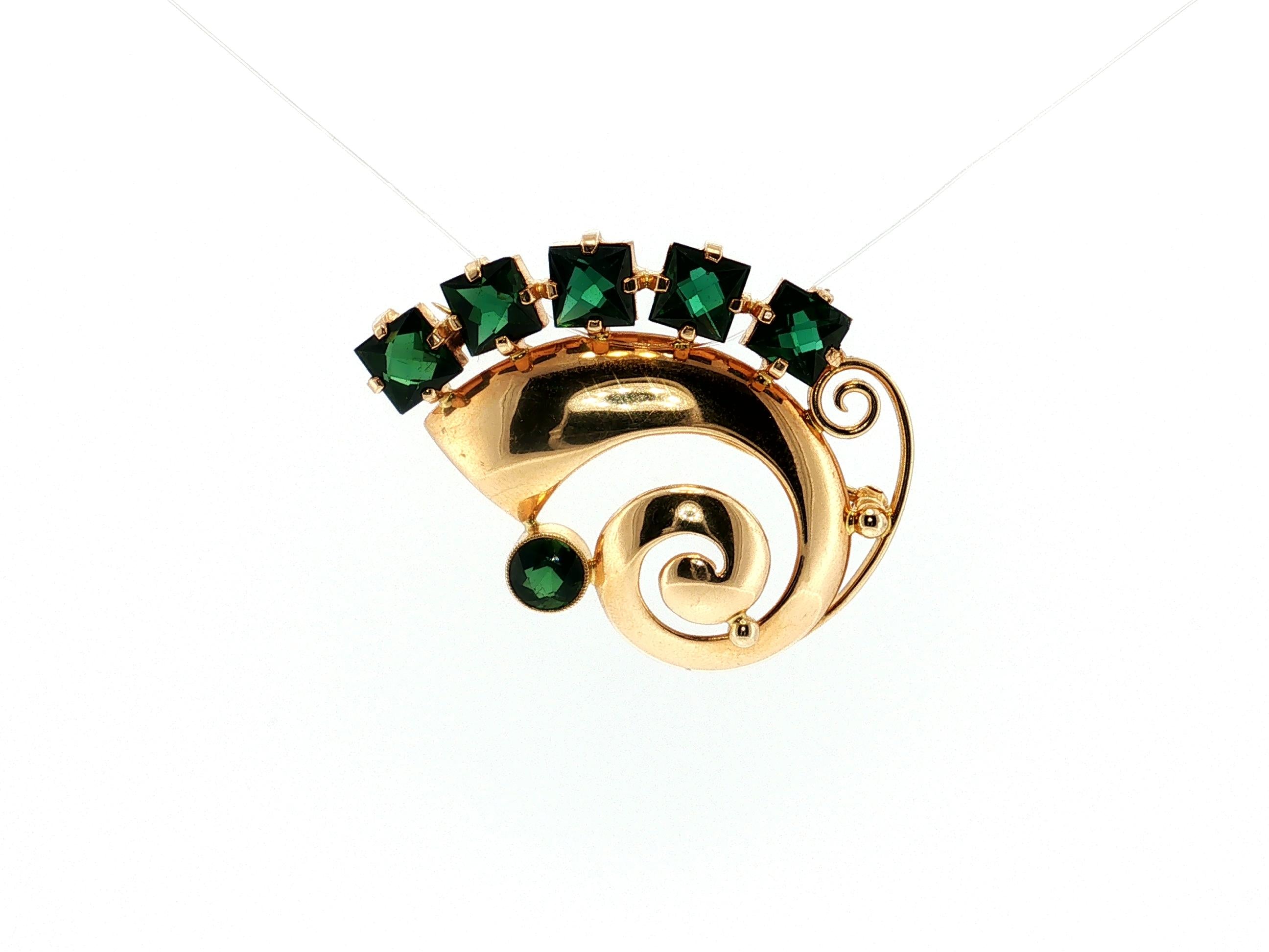 Vintage 14K Yellow Gold Pin Brooch with 5.75 Carat Tourmaline Gemstones