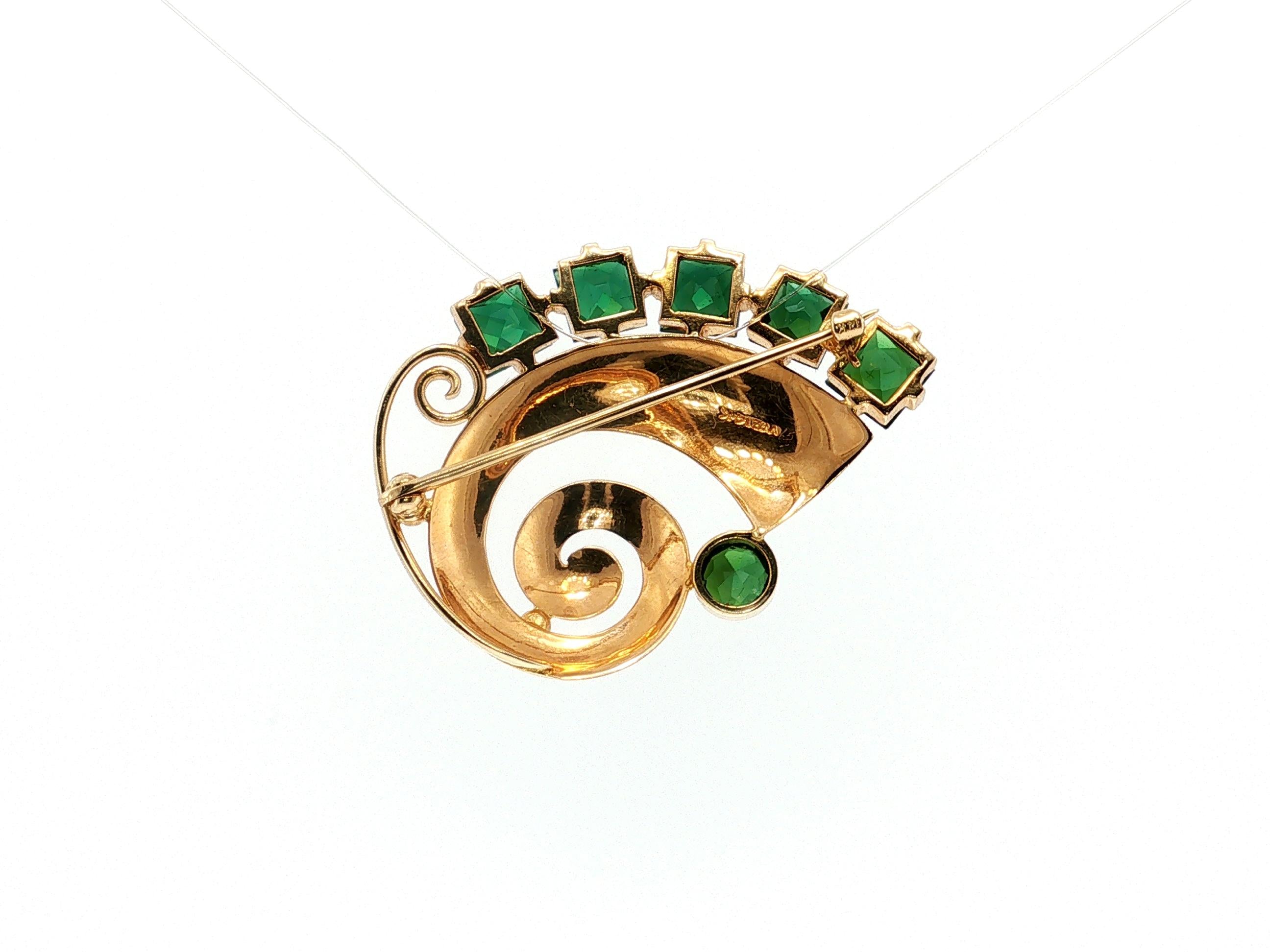 Vintage 14K Yellow Gold Pin Brooch with 5.75 Carat Tourmaline Gemstones
