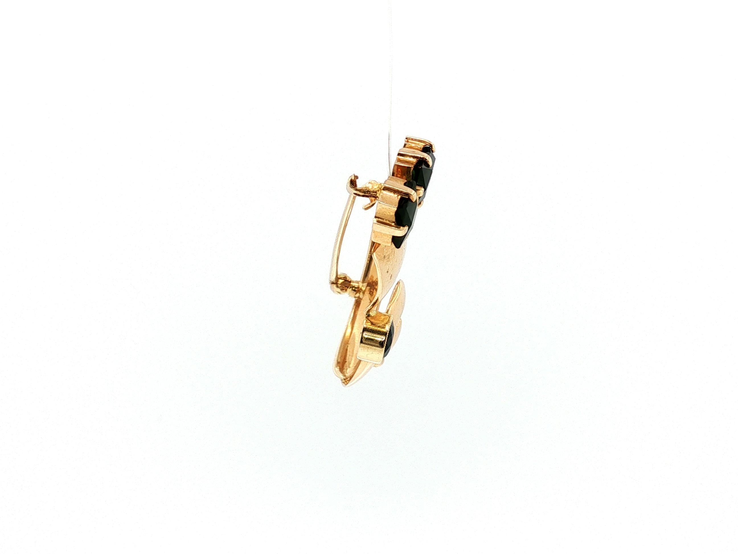 Vintage 14K Yellow Gold Pin Brooch with 5.75 Carat Tourmaline Gemstones