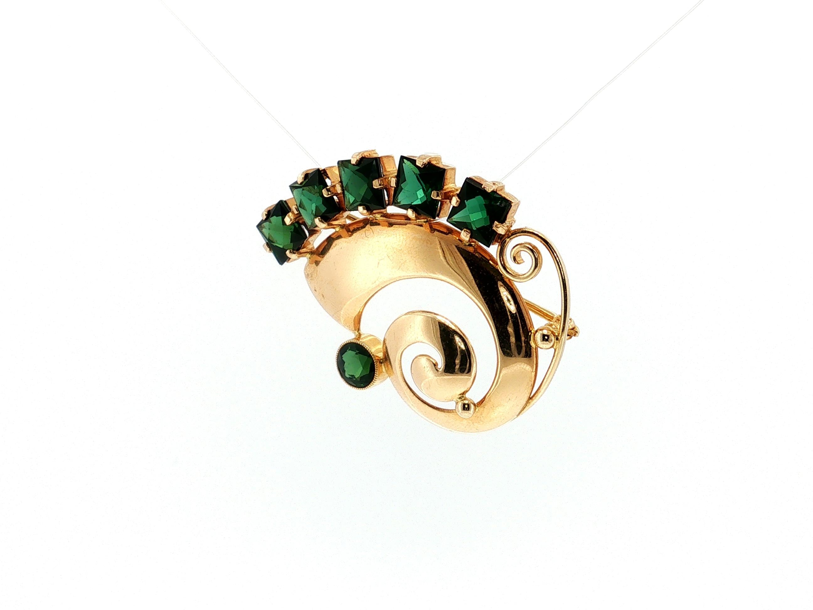 Vintage 14K Yellow Gold Pin Brooch with 5.75 Carat Tourmaline Gemstones
