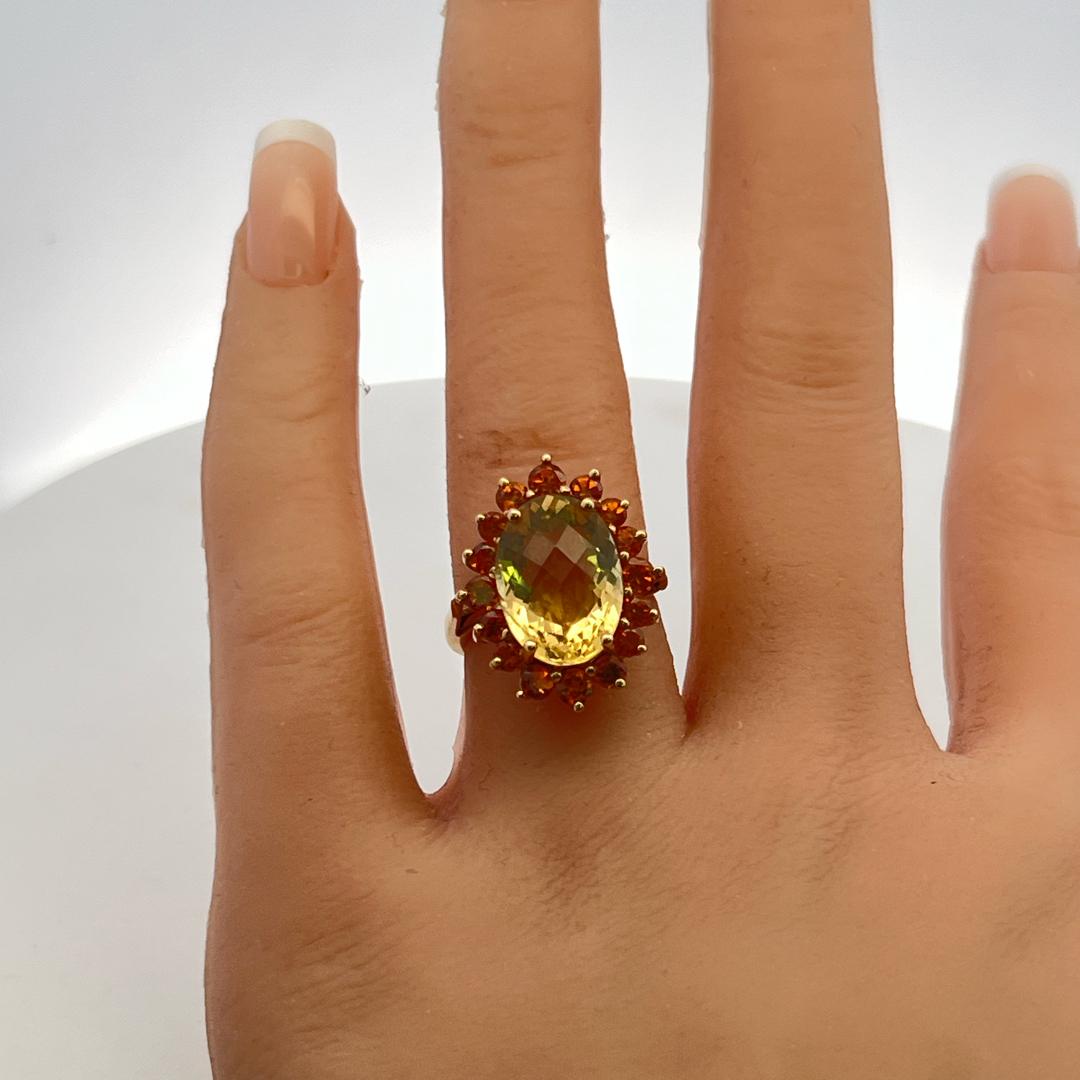 14K Yellow Gold Halo Ring with 1.6ct Sapphire and 13.90x10.00mm Oval Citrine