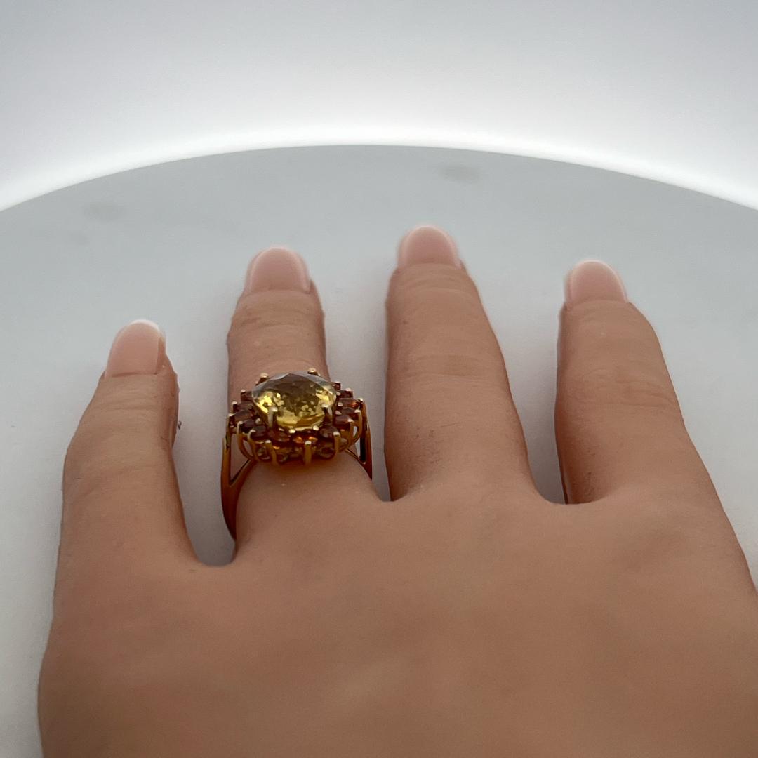 14K Yellow Gold Halo Ring with 1.6ct Sapphire and 13.90x10.00mm Oval Citrine