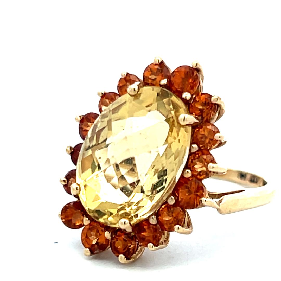 14K Yellow Gold Halo Ring with 1.6ct Sapphire and 13.90x10.00mm Oval Citrine