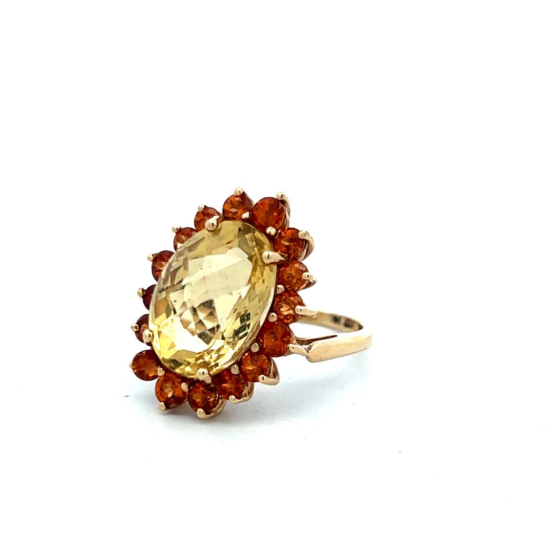 14K Yellow Gold Halo Ring with 1.6ct Sapphire and 13.90x10.00mm Oval Citrine