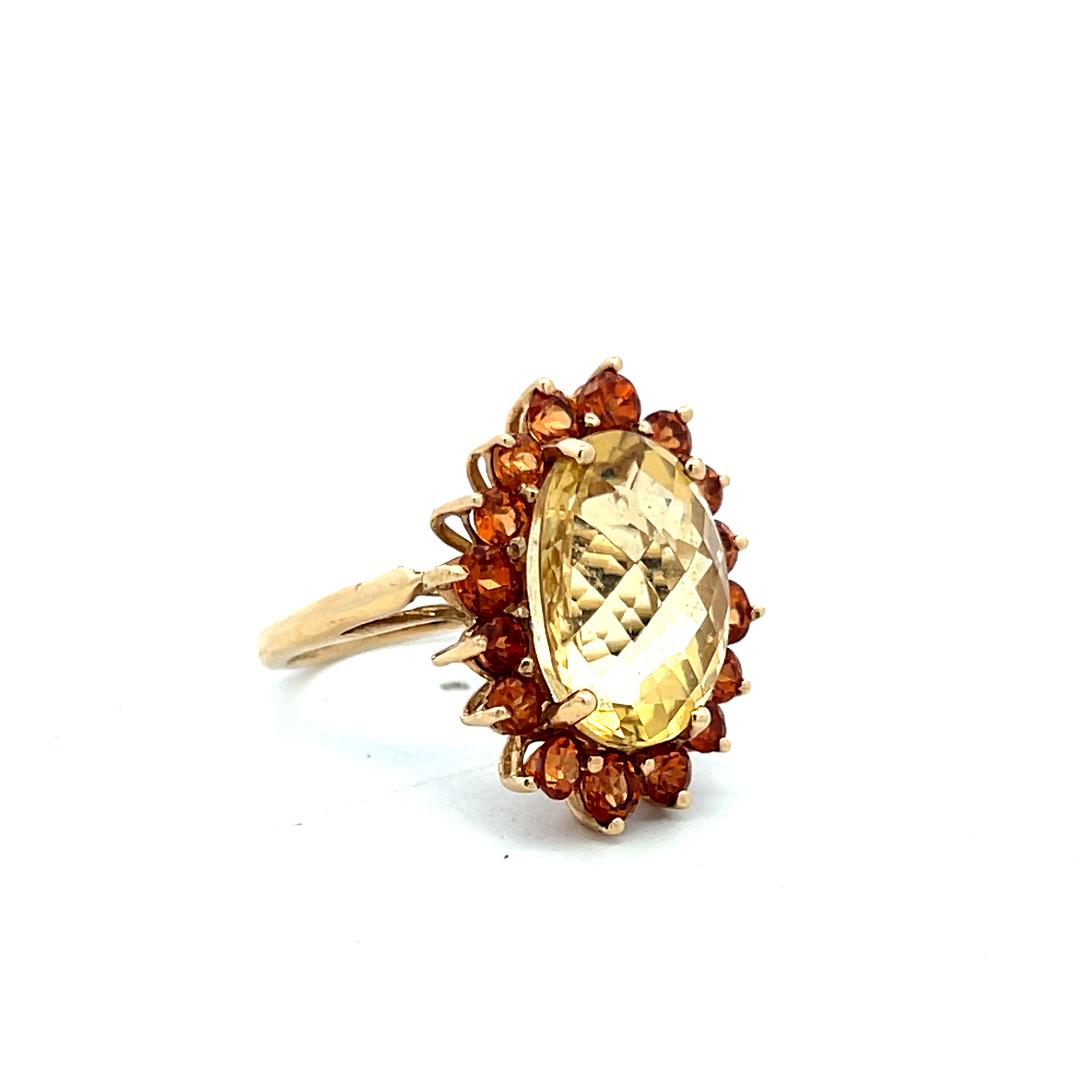 14K Yellow Gold Halo Ring with 1.6ct Sapphire and 13.90x10.00mm Oval Citrine