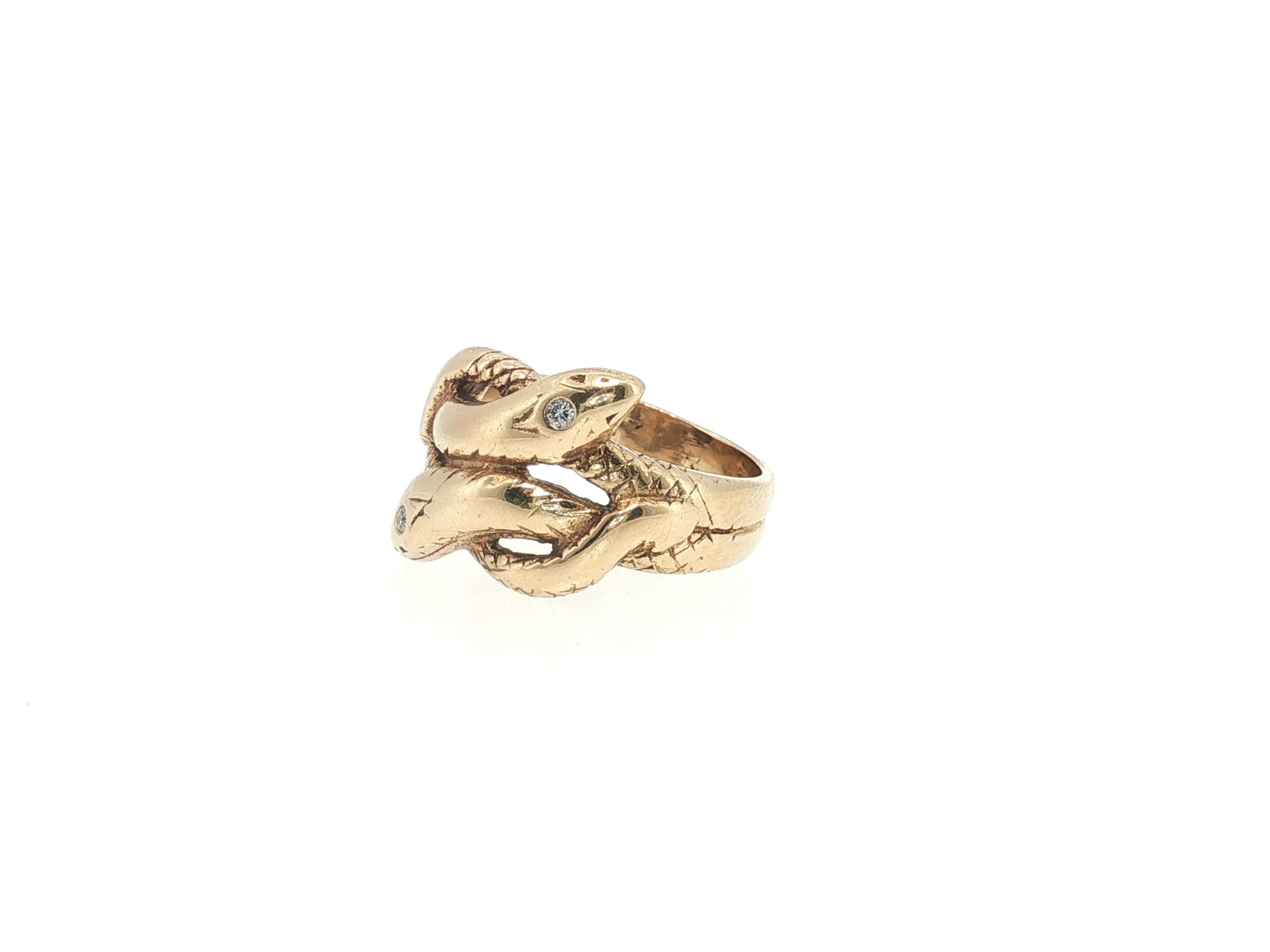 Vintage 14K Yellow Gold Cocktail Ring with 0.04 Carat Round H SI Diamonds Size 9