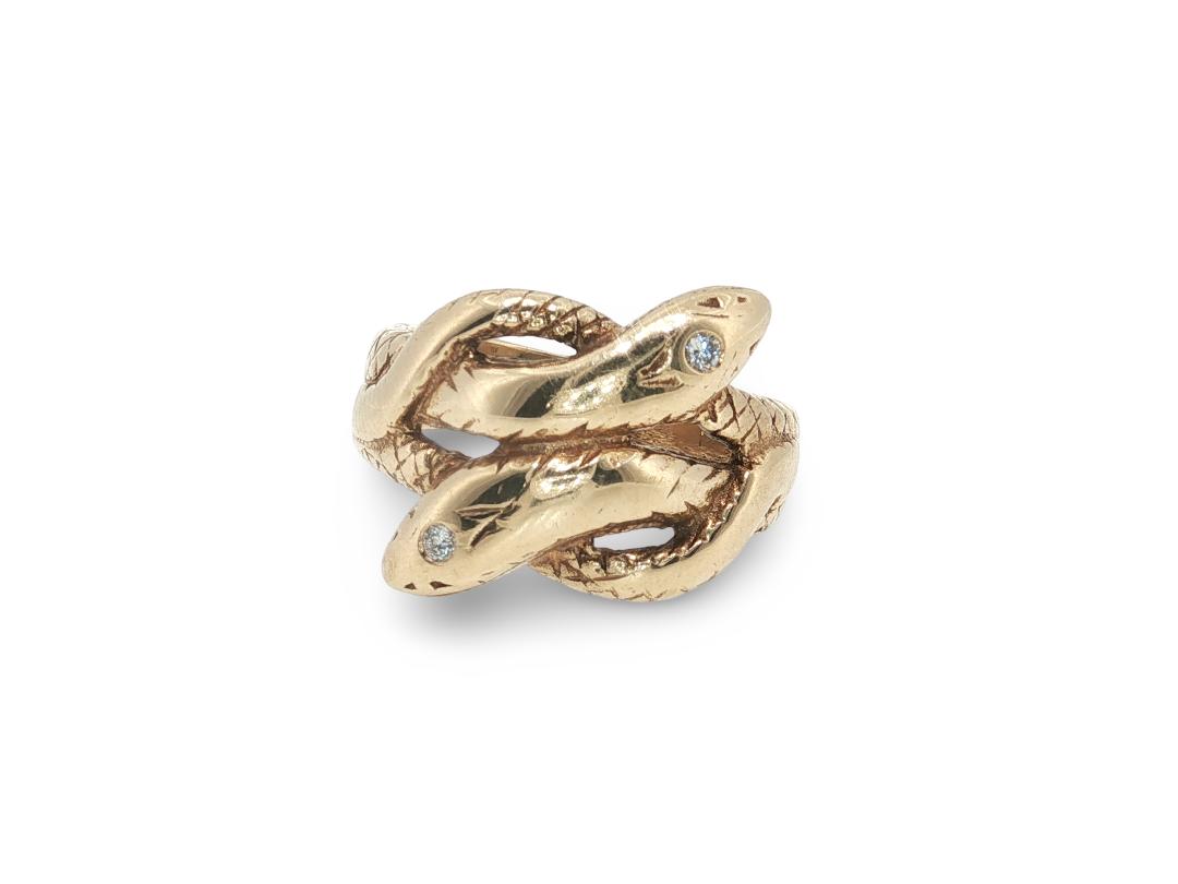 Vintage 14K Yellow Gold Cocktail Ring with 0.04 Carat Round H SI Diamonds Size 9