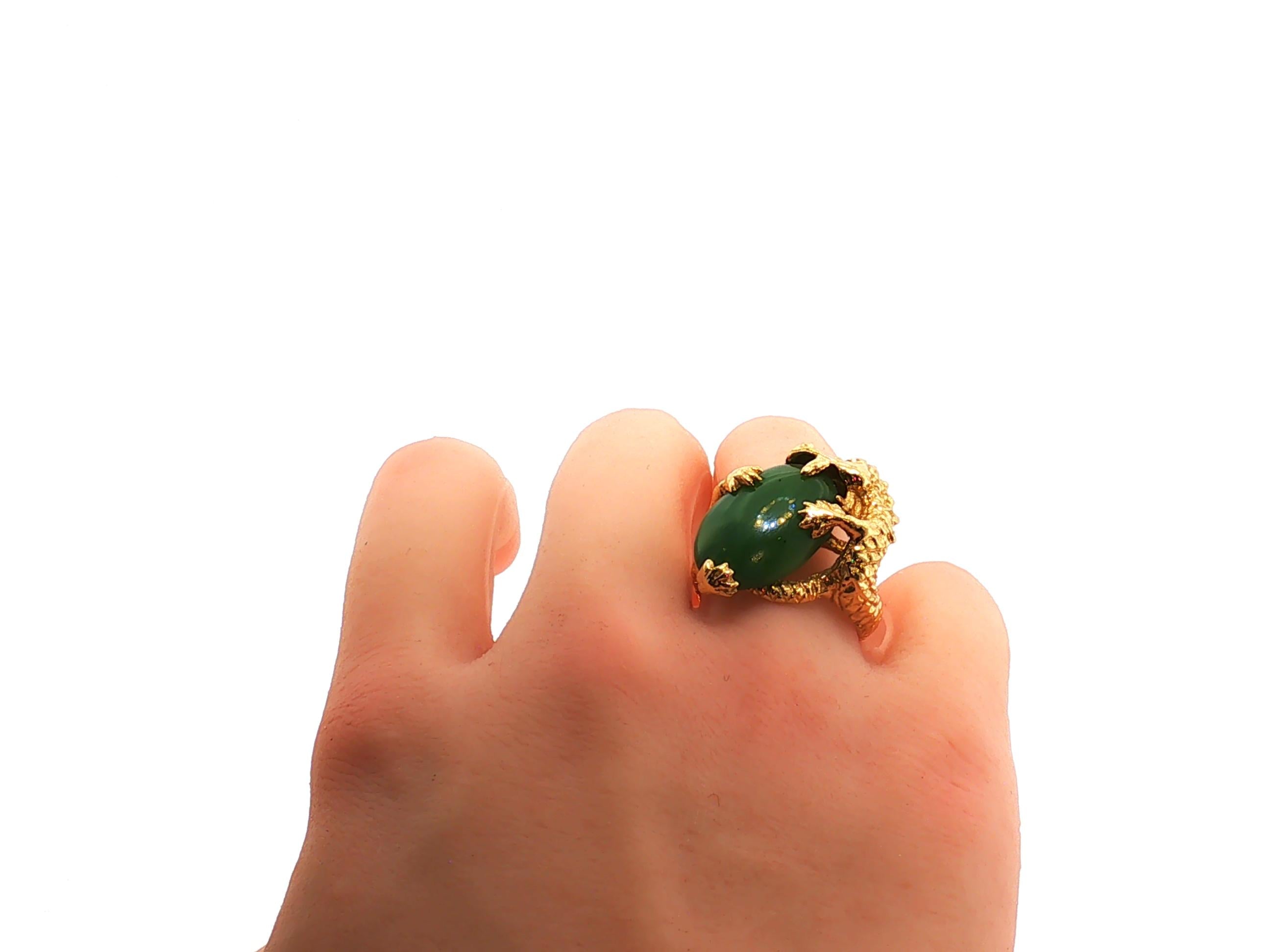 Vintage 14K Yellow Gold Cocktail Ring with 12.7x17.3mm Nephrite Jade Size 7