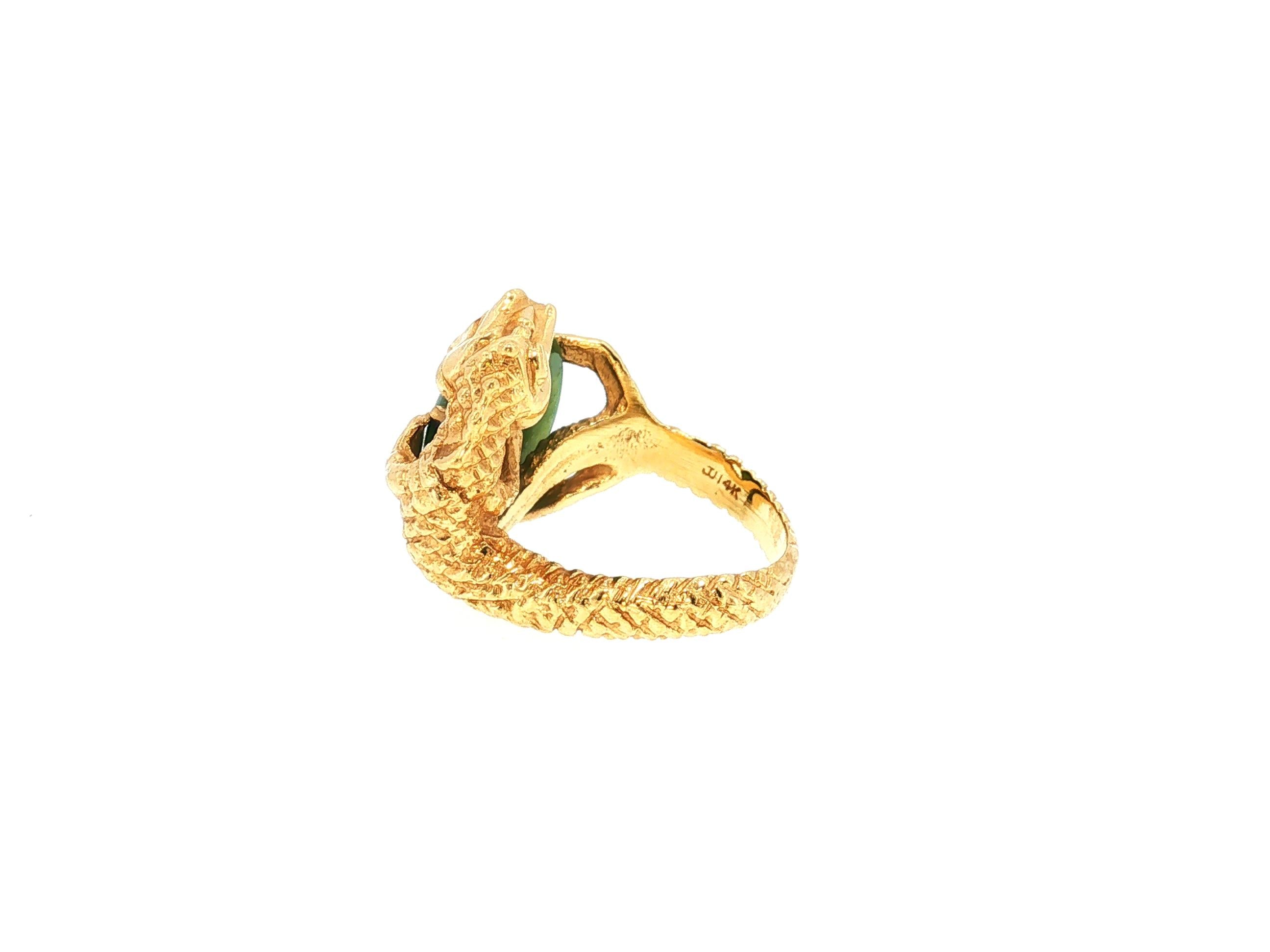 Vintage 14K Yellow Gold Cocktail Ring with 12.7x17.3mm Nephrite Jade Size 7