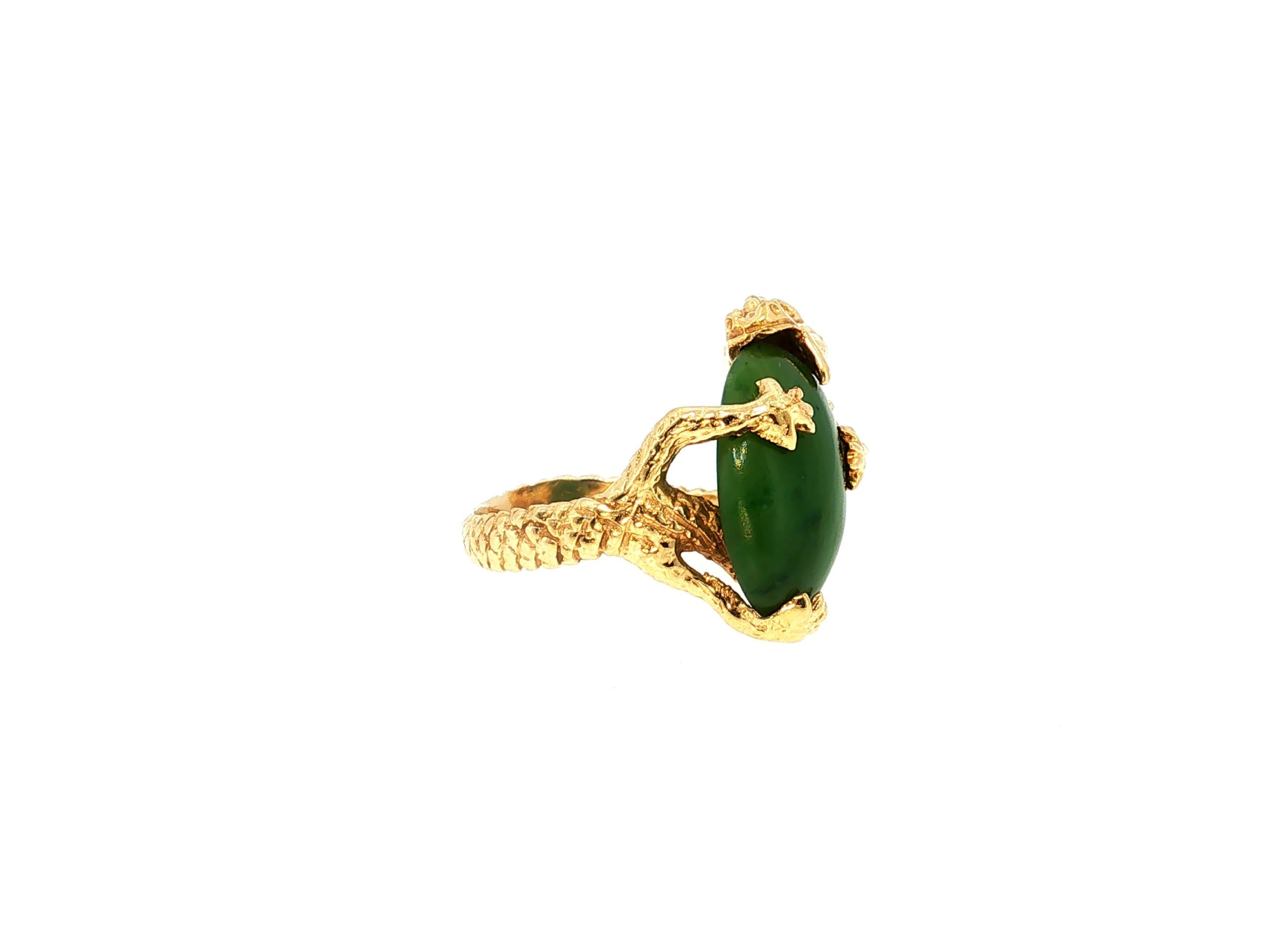 Vintage 14K Yellow Gold Cocktail Ring with 12.7x17.3mm Nephrite Jade Size 7