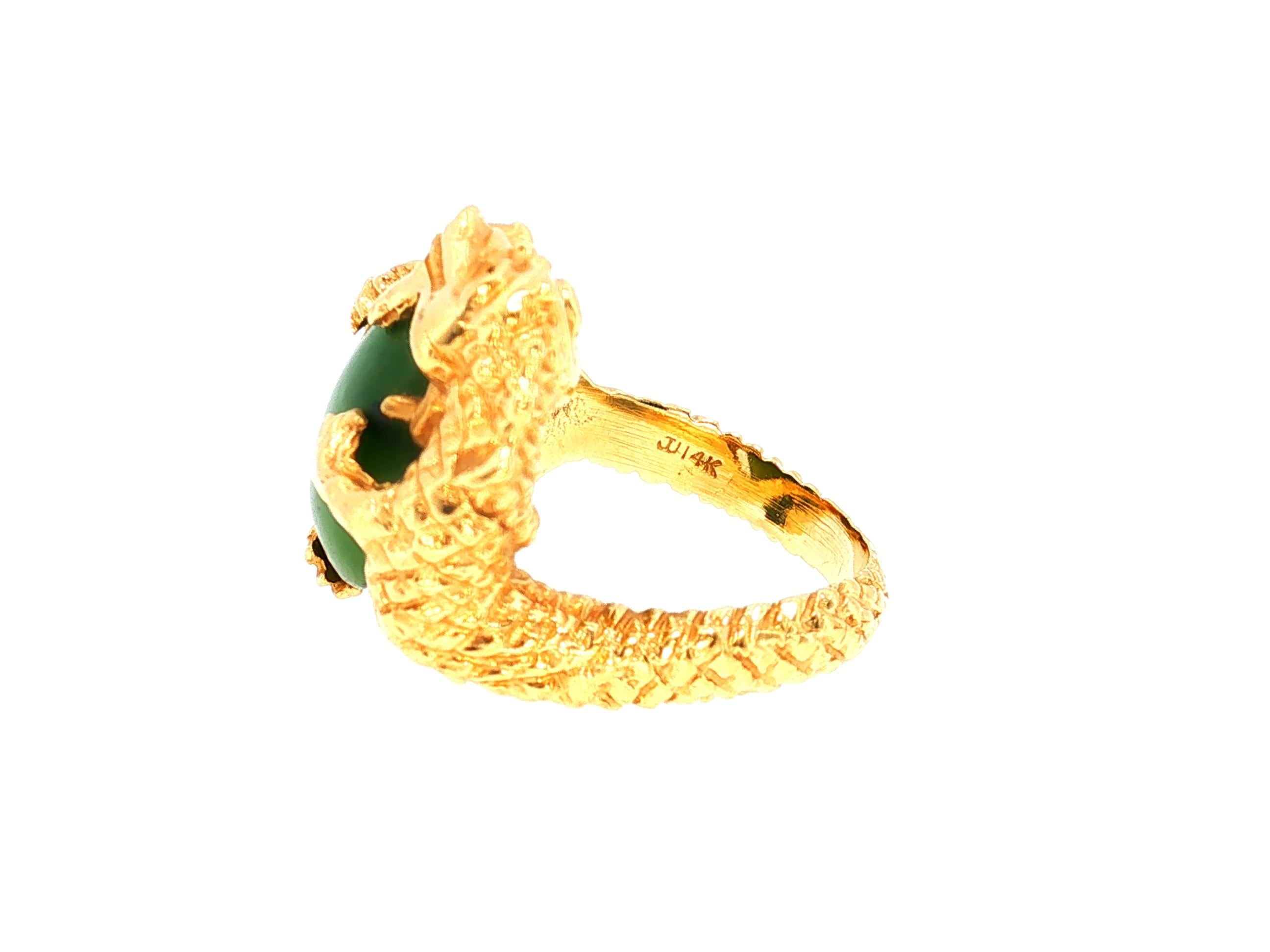 Vintage 14K Yellow Gold Cocktail Ring with 12.7x17.3mm Nephrite Jade Size 7